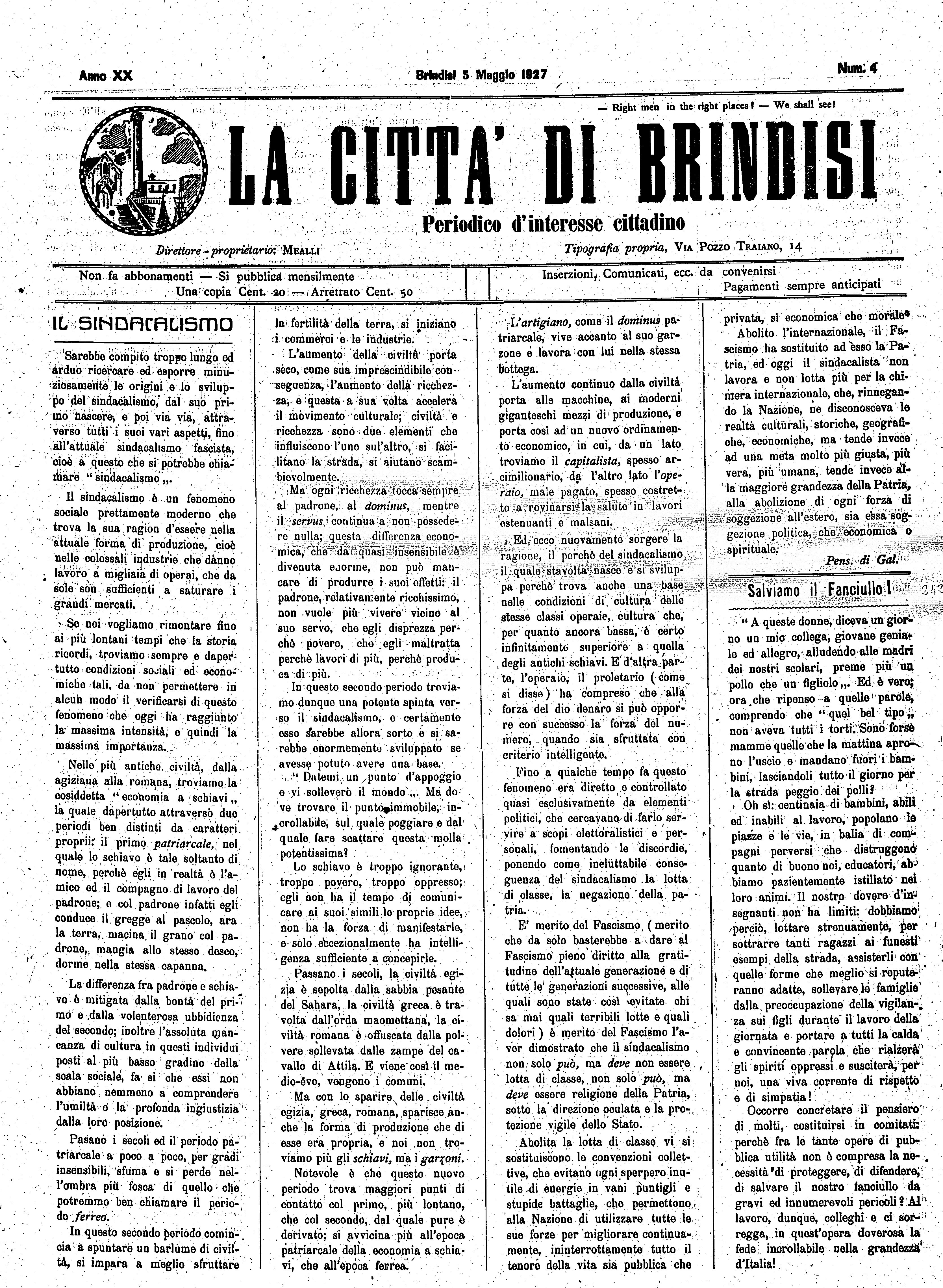 A. 20, n. 04 (05 Magg. 1927)