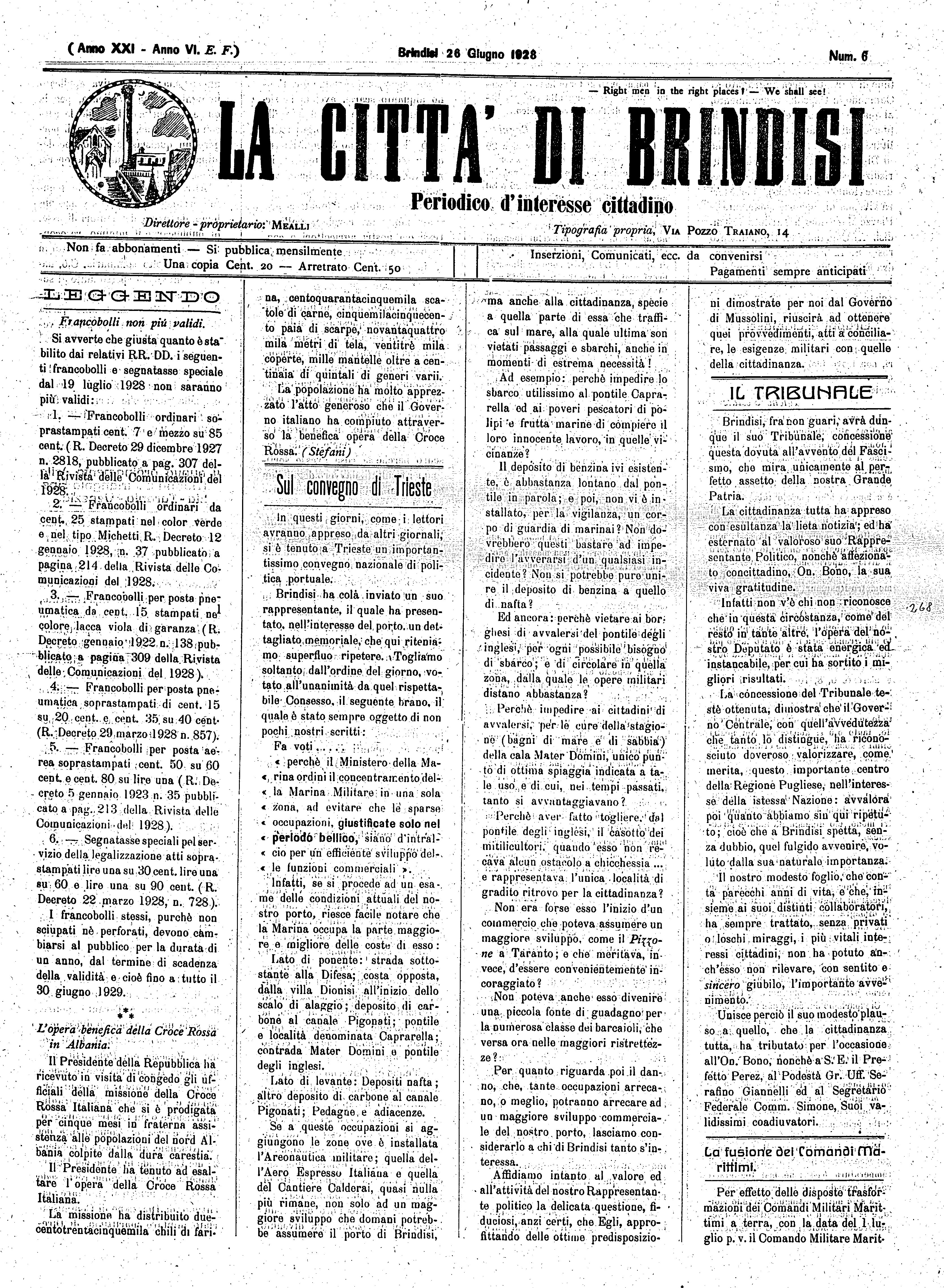 A. 21, n. 06 (26 Giu. 1928)