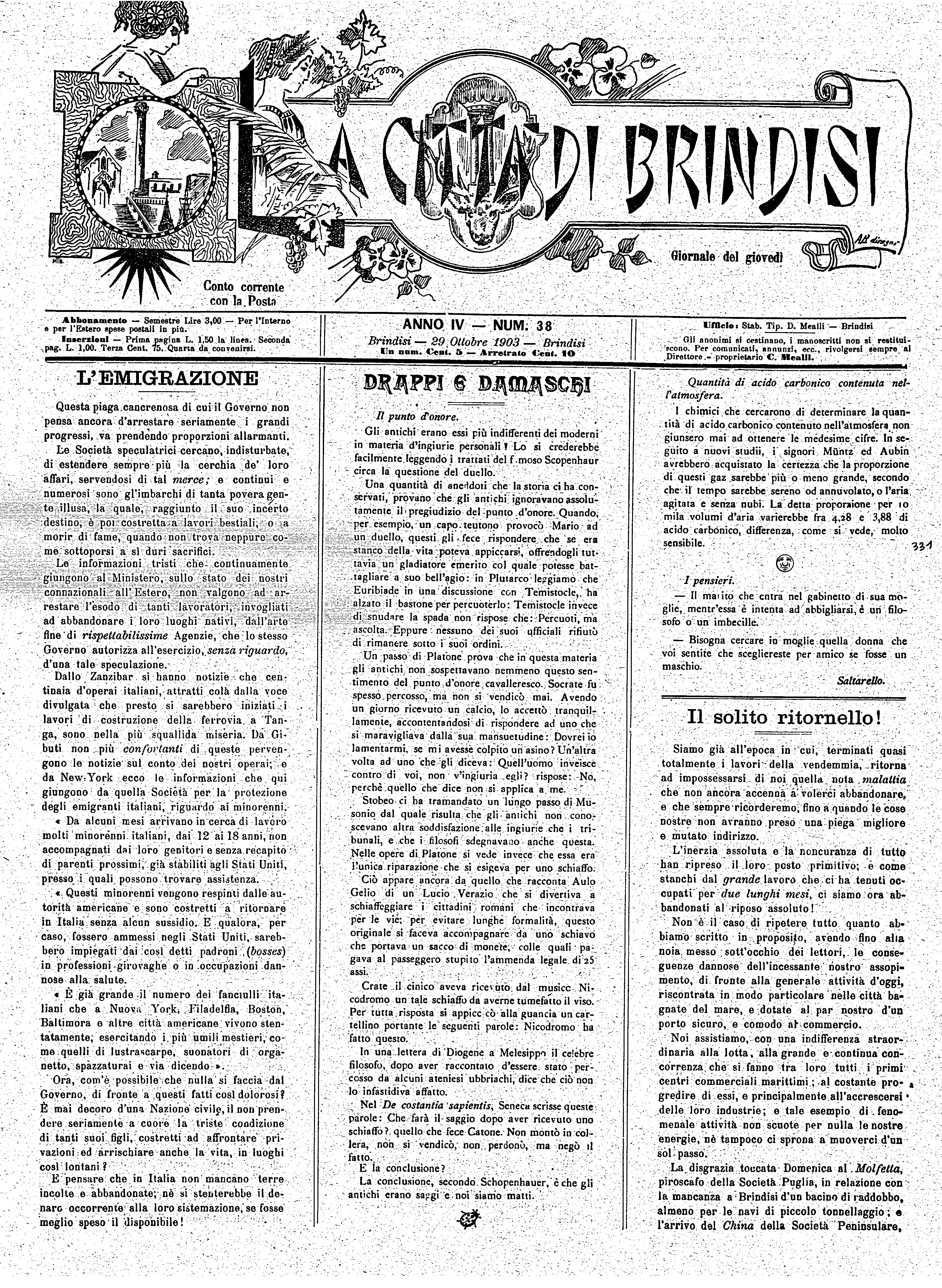 A. 4, n. 38 (29 Ott. 1903)