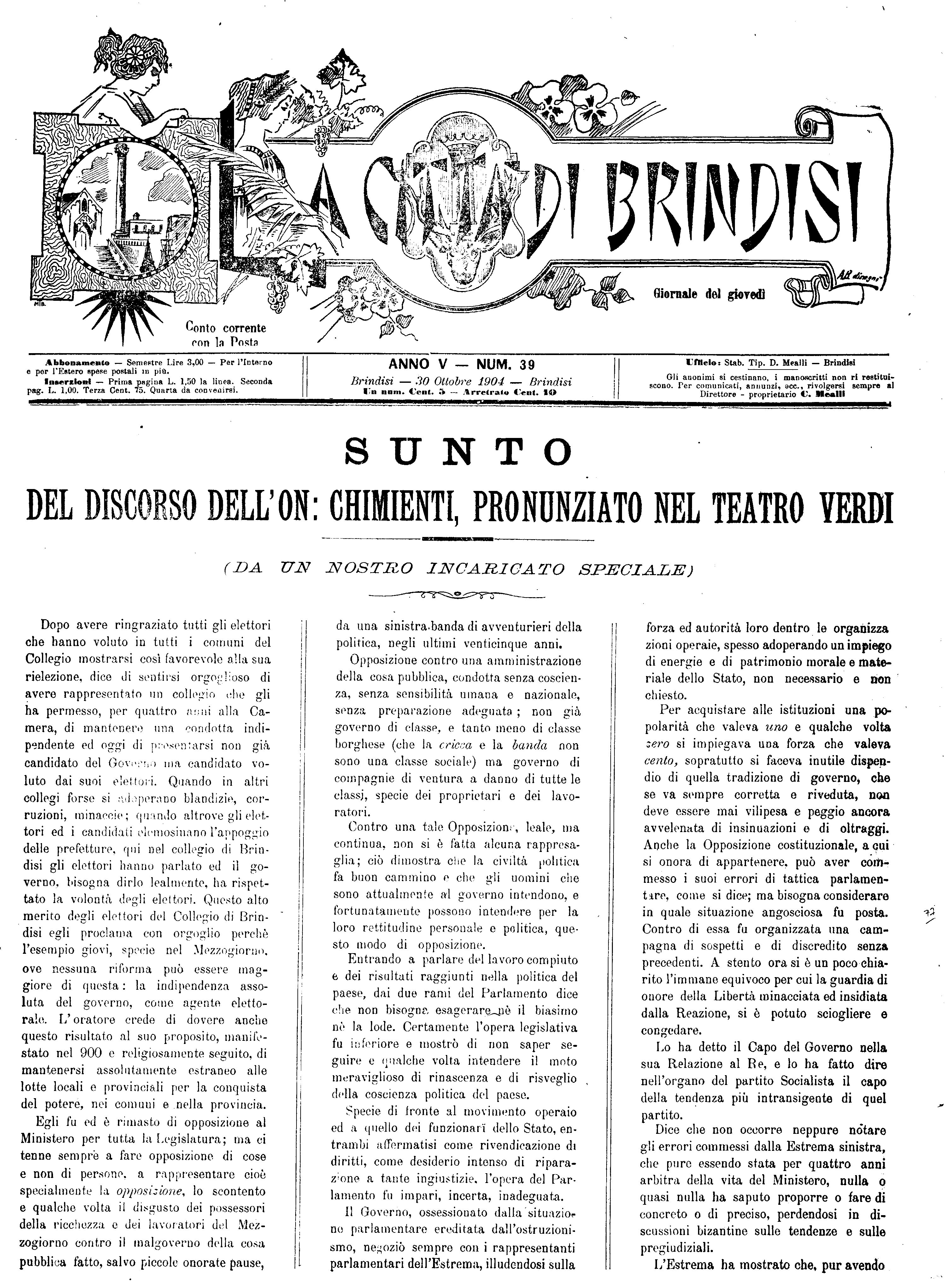 A. 5, n. 39 (30 Ott. 1904)