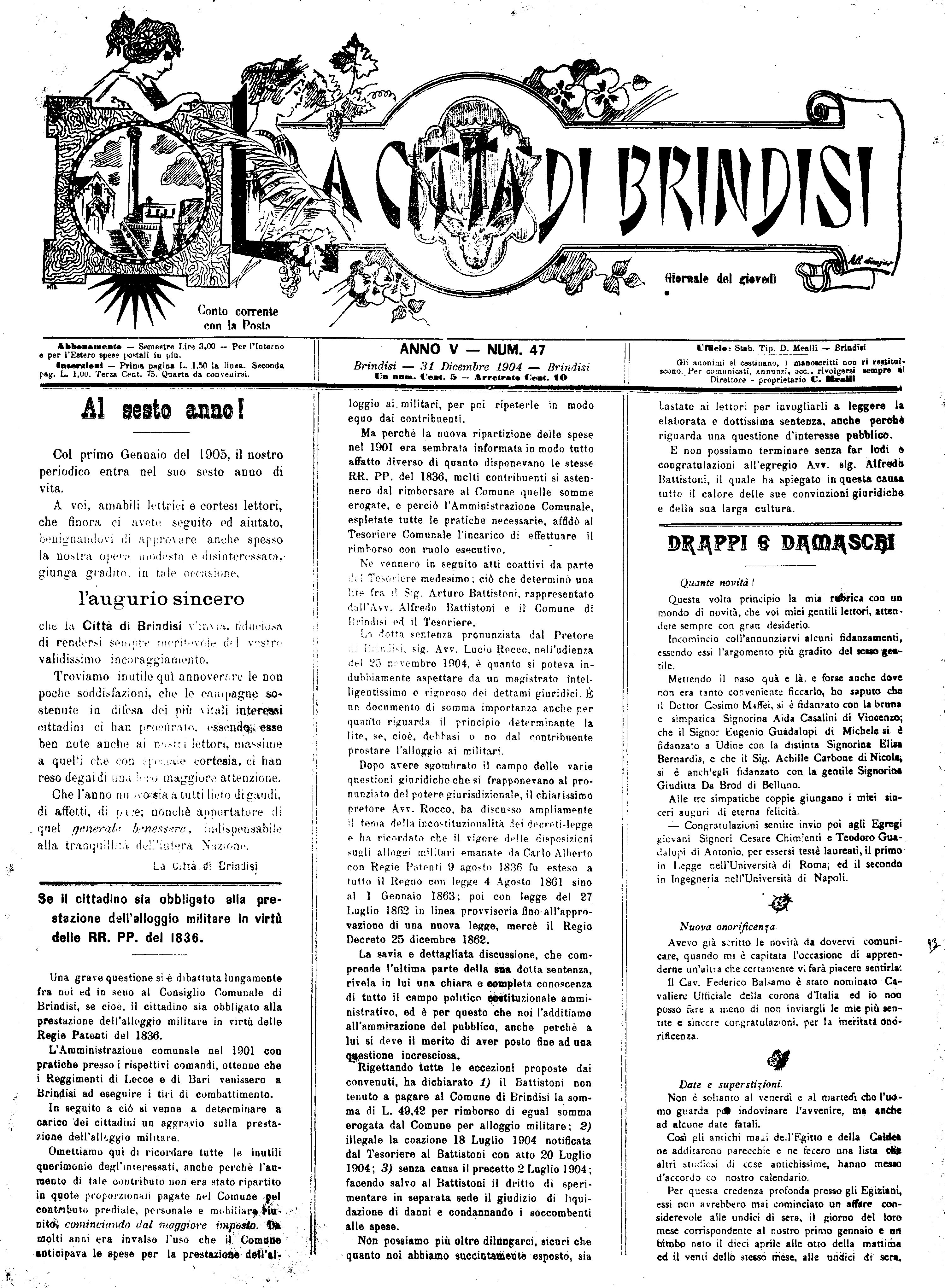 A. 5, n. 47 (31 Dic. 1904)