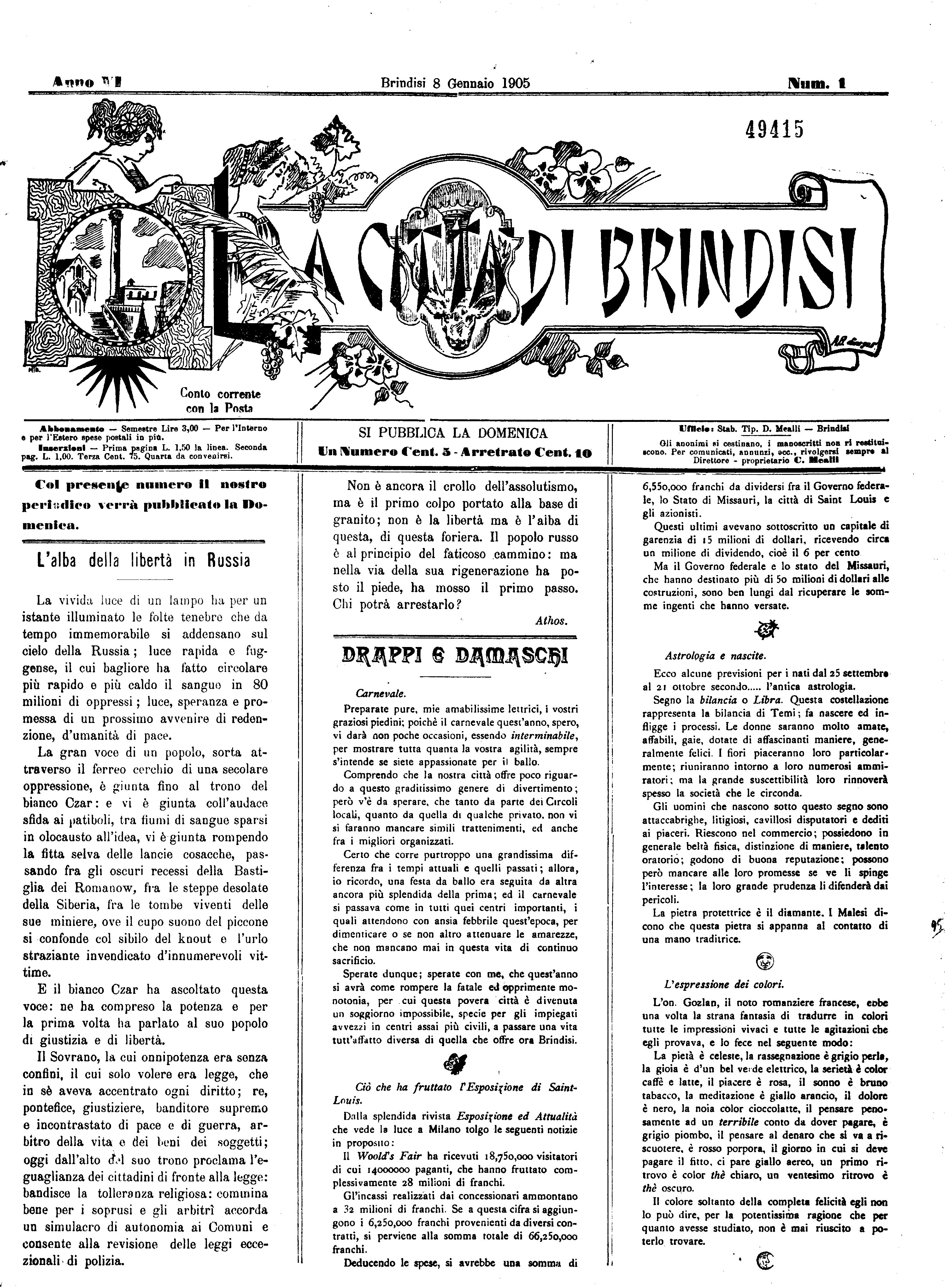A. 6, n. 01 (08 Genn. 1905)