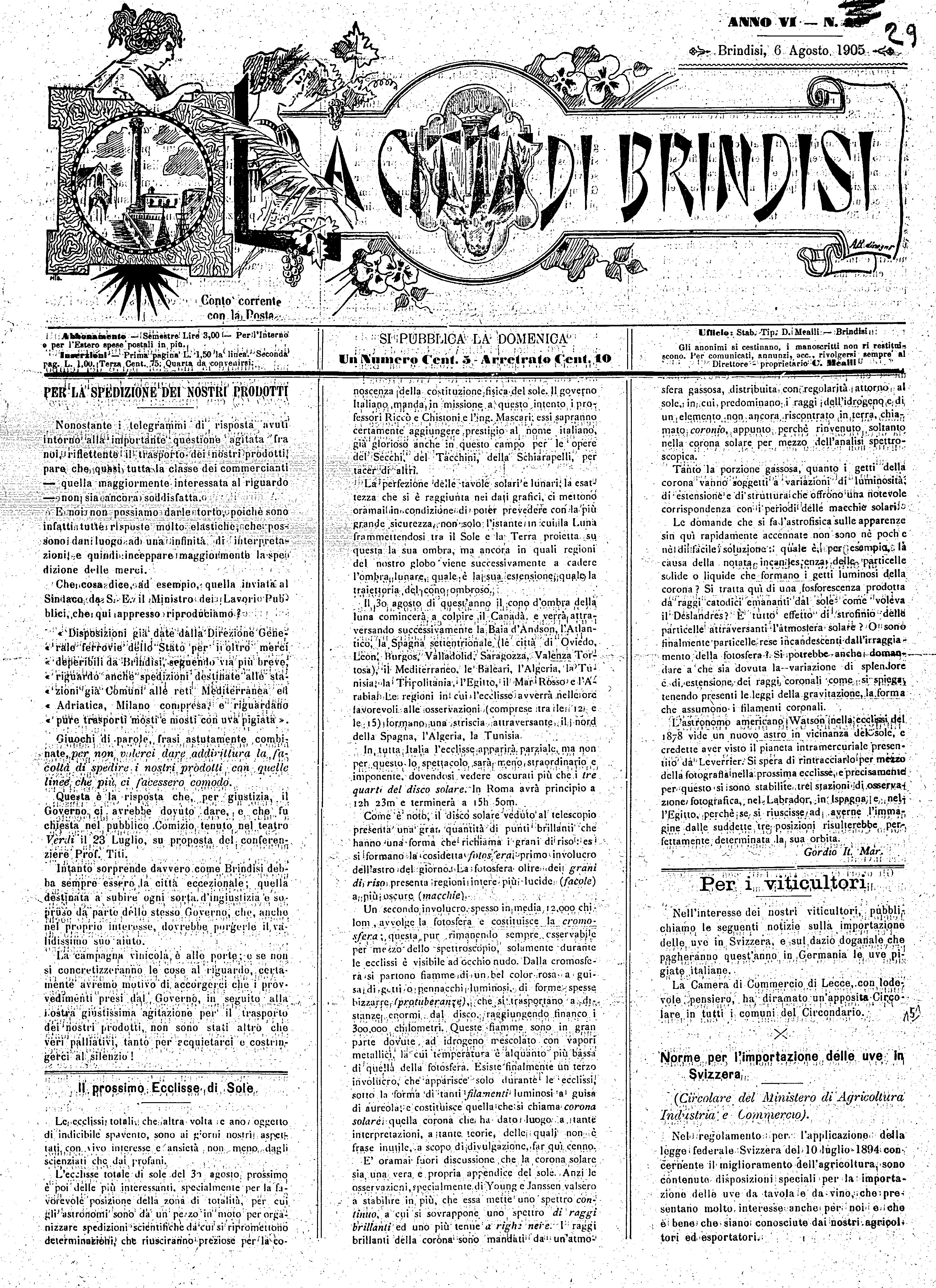 A. 6, n. 29 (06 Ago. 1905)