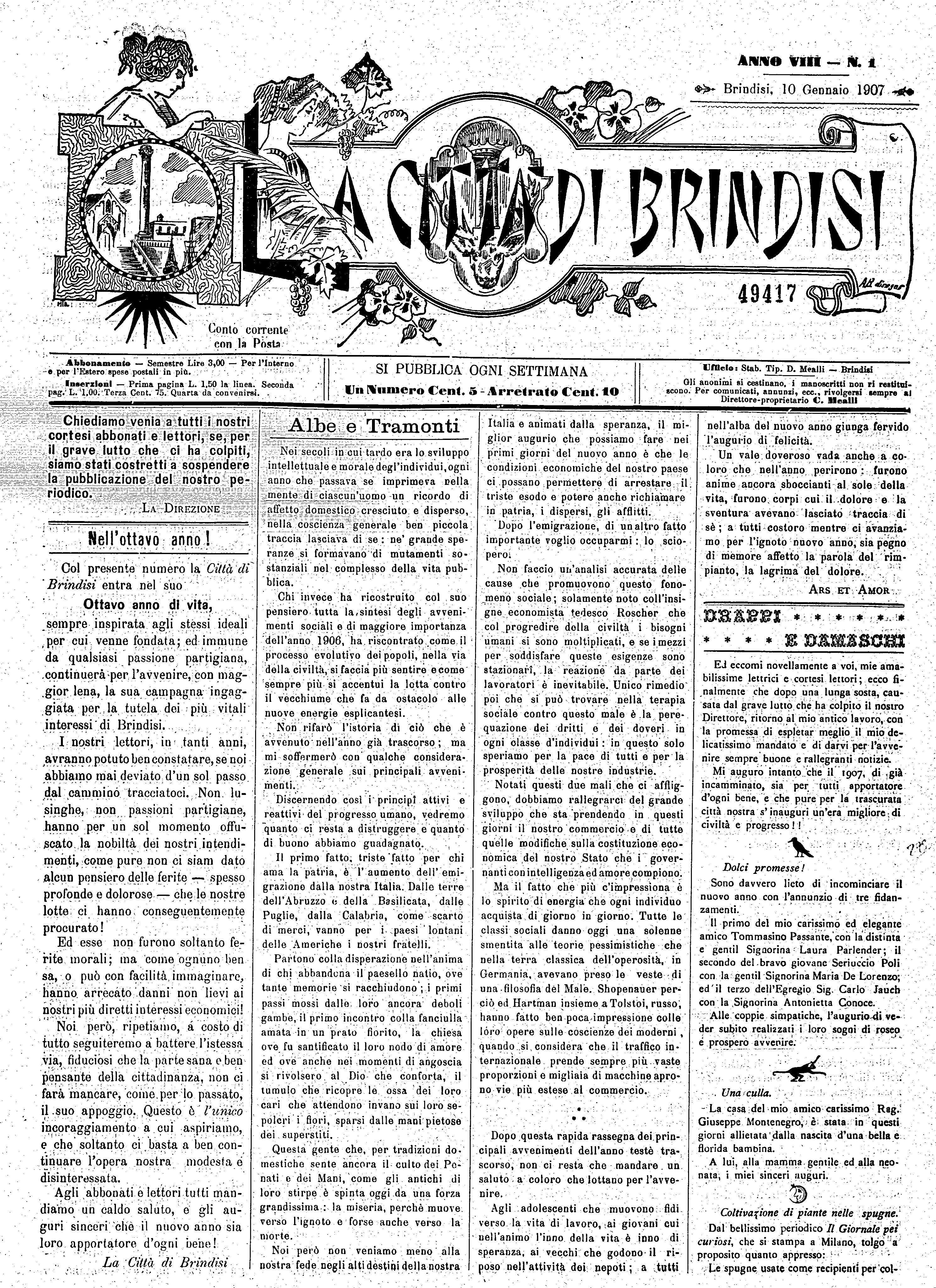 A. 8, n. 01 (10 Genn. 1907)