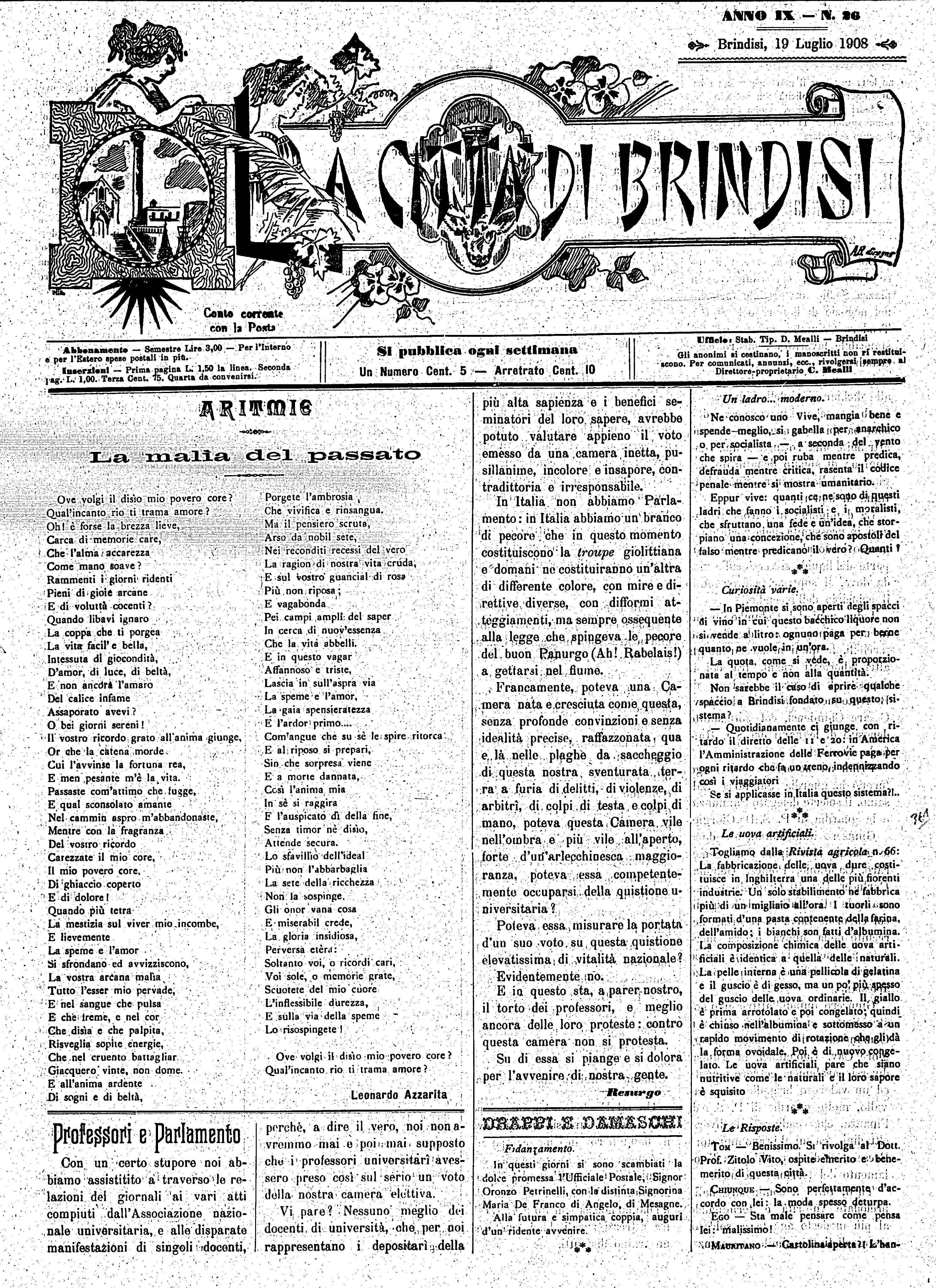 A. 9, n. 26 (19 Lug. 1908)