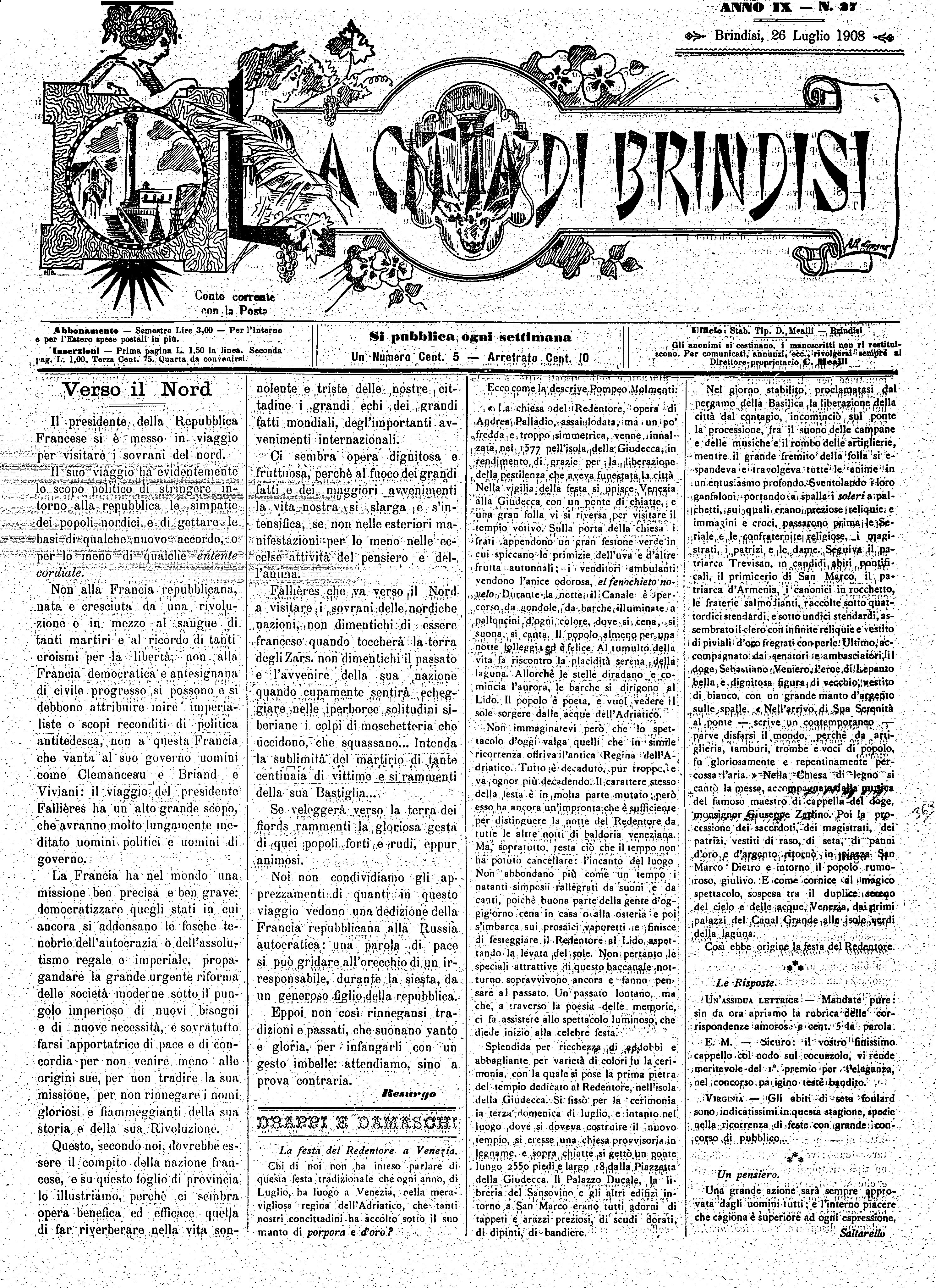 A. 9, n. 27 (26 Lug. 1908)