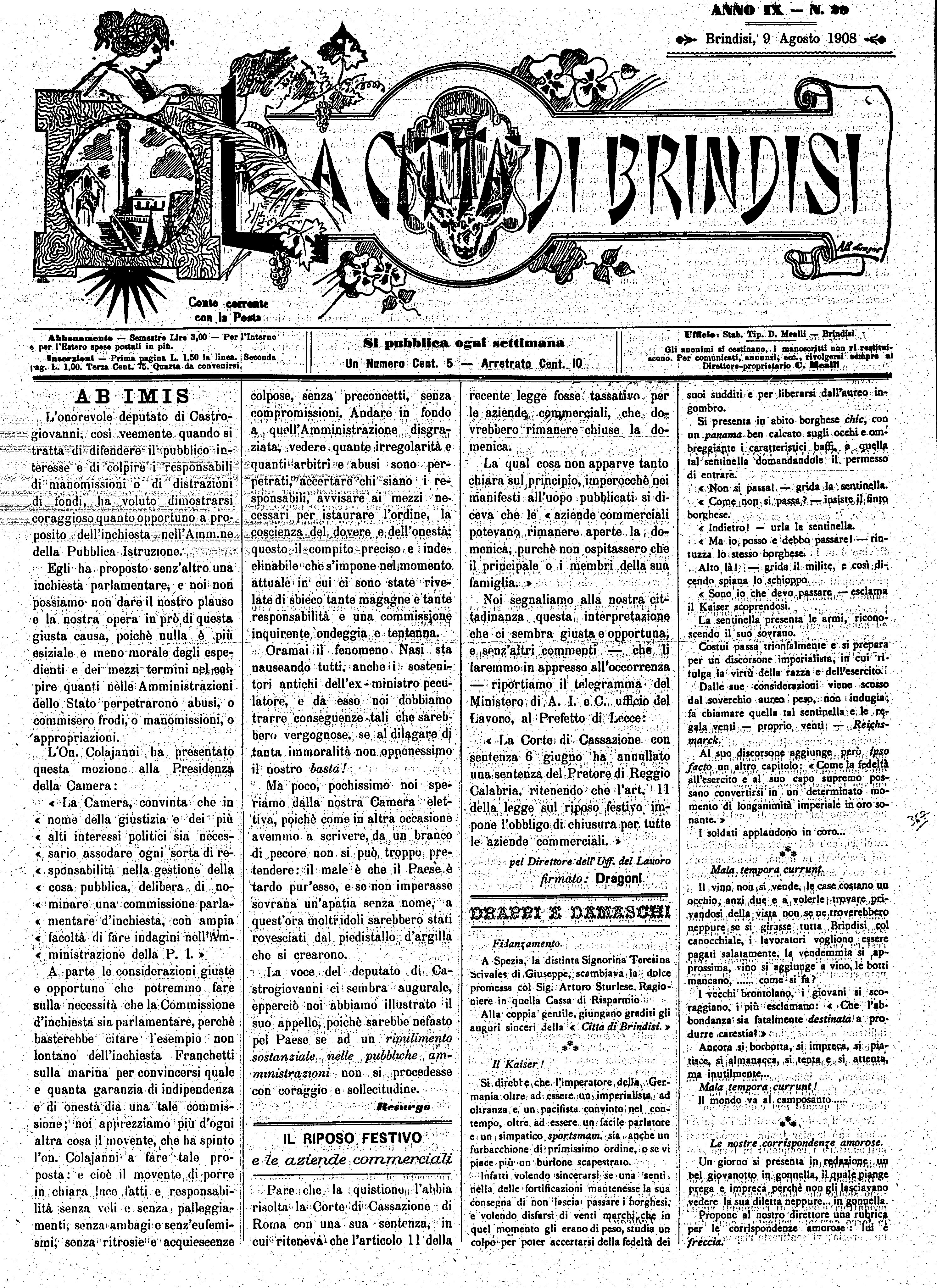 A. 9, n. 29 (09 Ago. 1908)