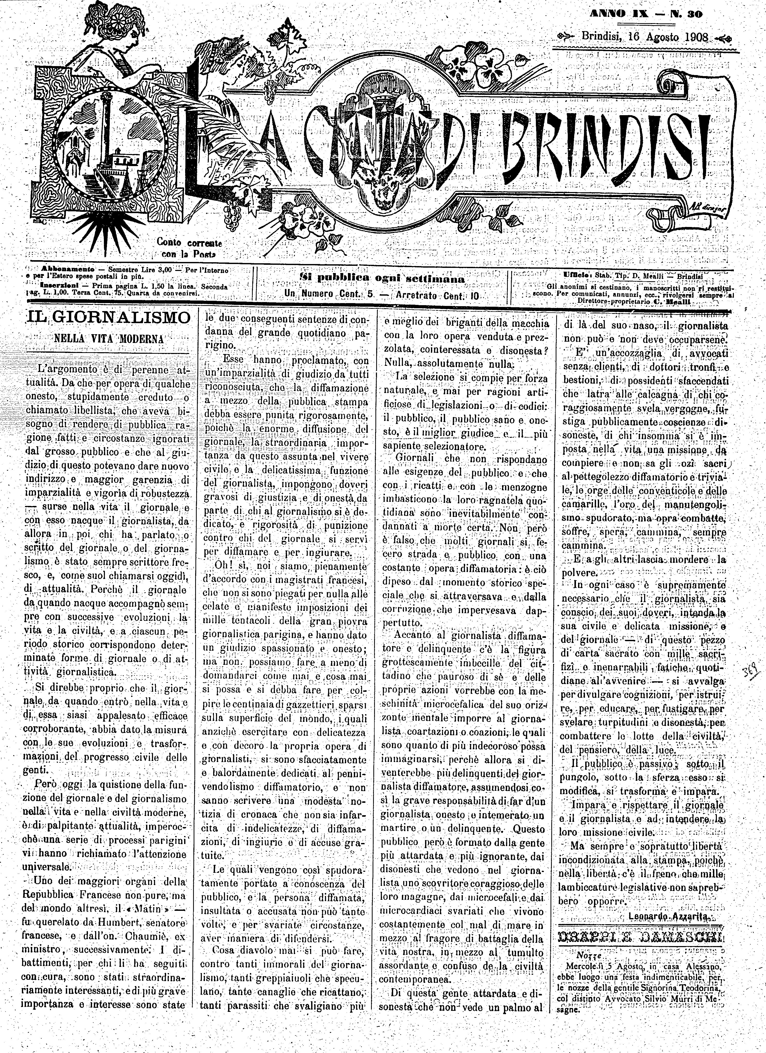 A. 9, n. 30 (16 Ago. 1908)
