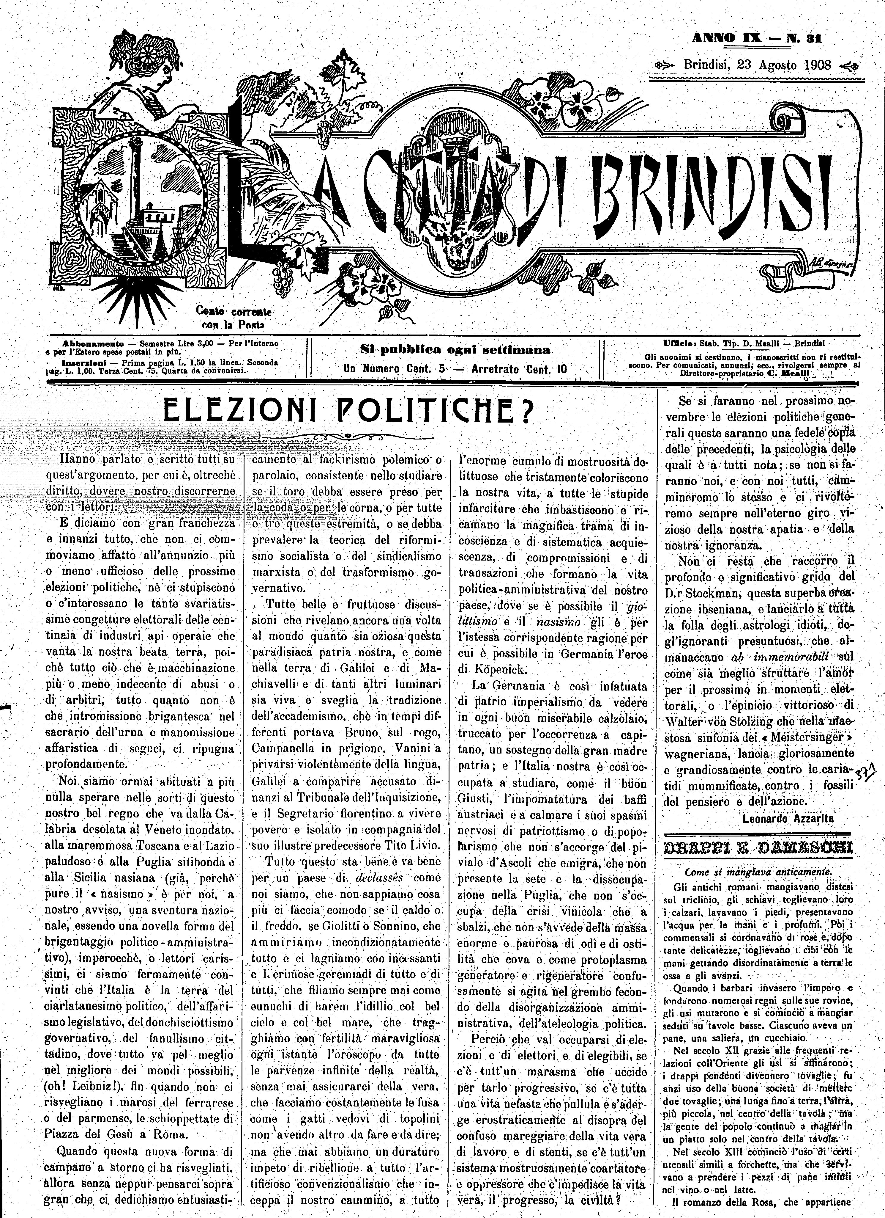 A. 9, n. 31 (23 Ago. 1908)
