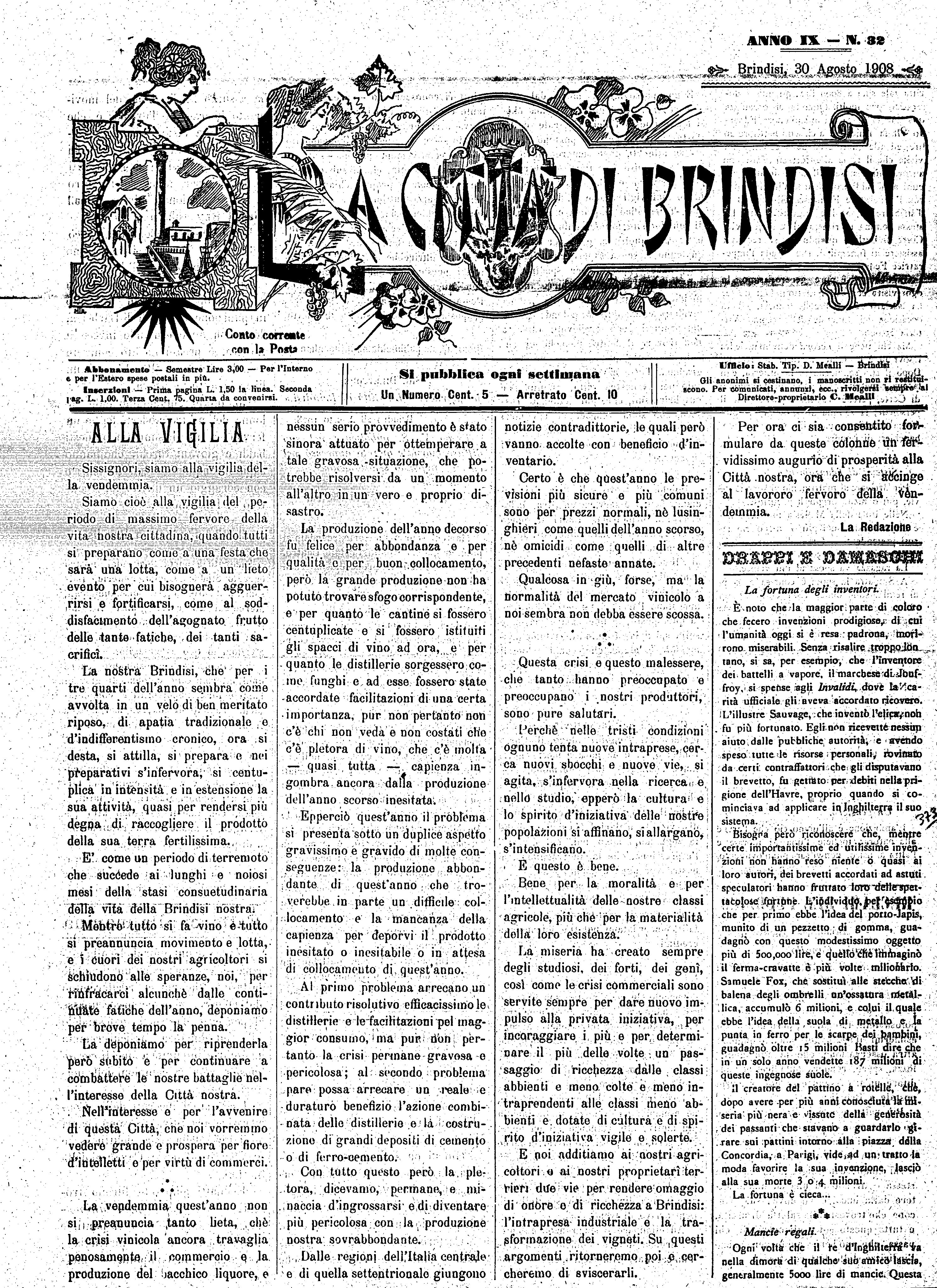 A. 9, n. 32 (30 Ago. 1908)