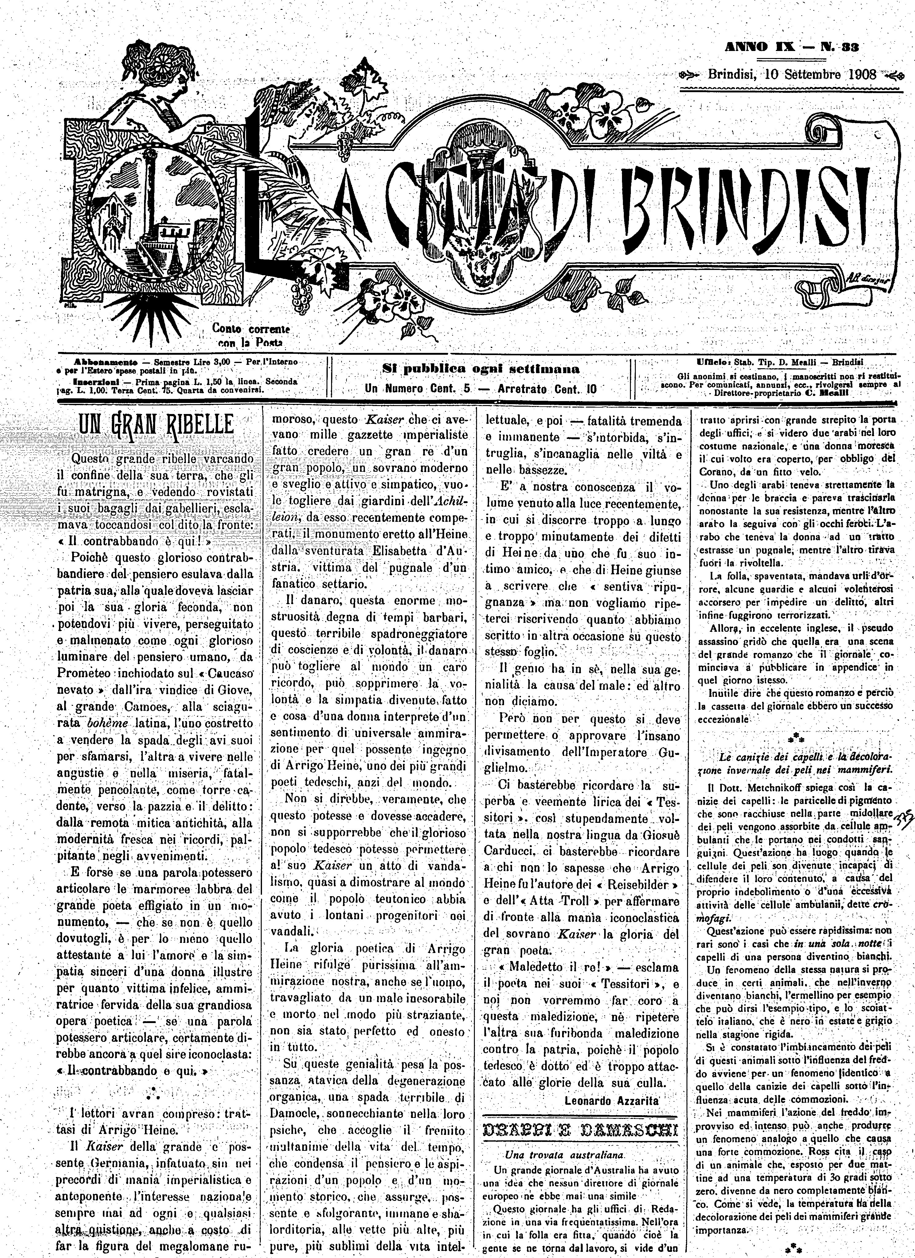 A. 9, n. 33 (10 Sett. 1908)