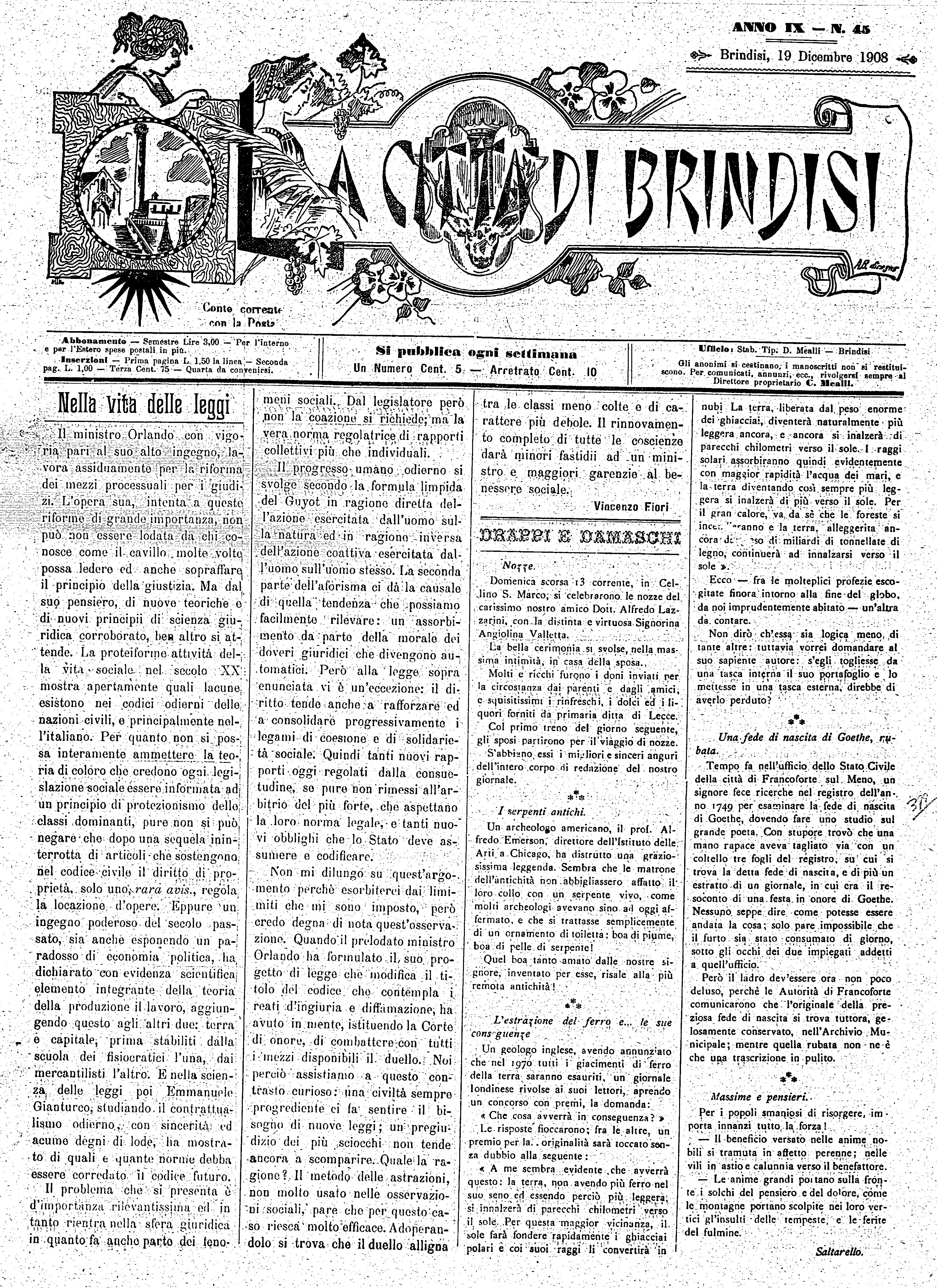 A. 9, n. 45 (19 Dic. 1908)