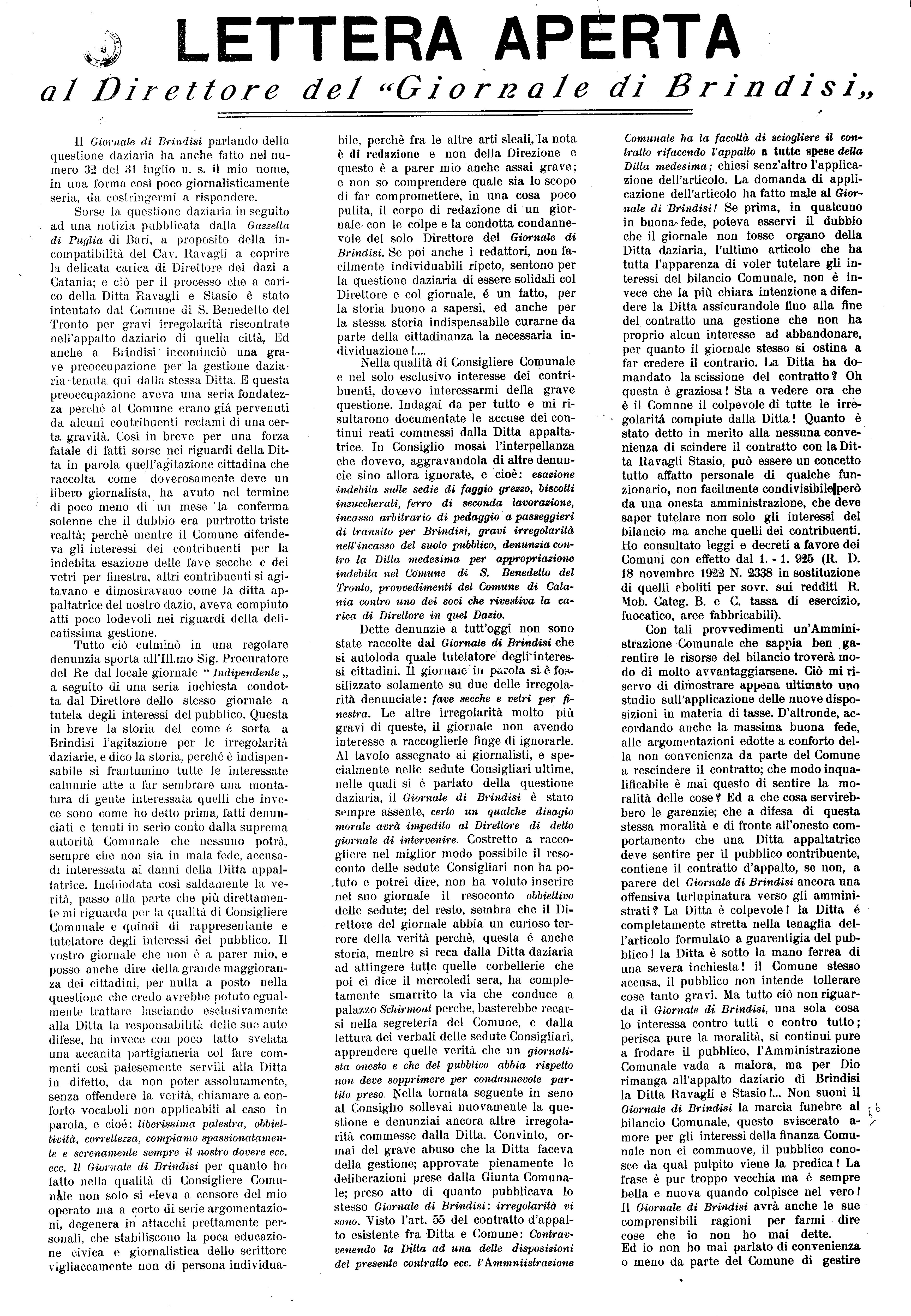 A. IV, LETTERA APERTA (06 Ago. 1924)