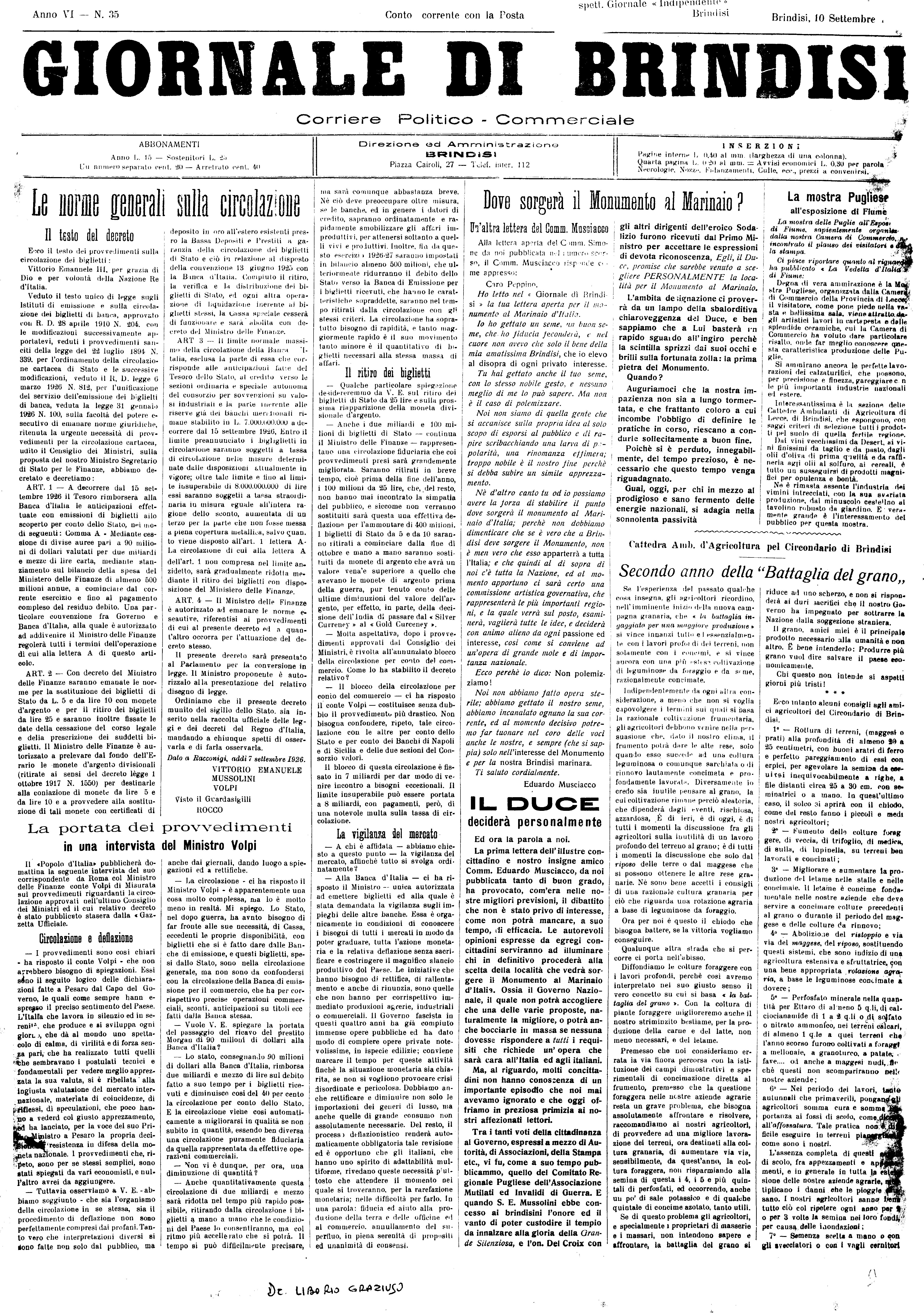 A. VI n. 35 (29 Genn. 1926)
