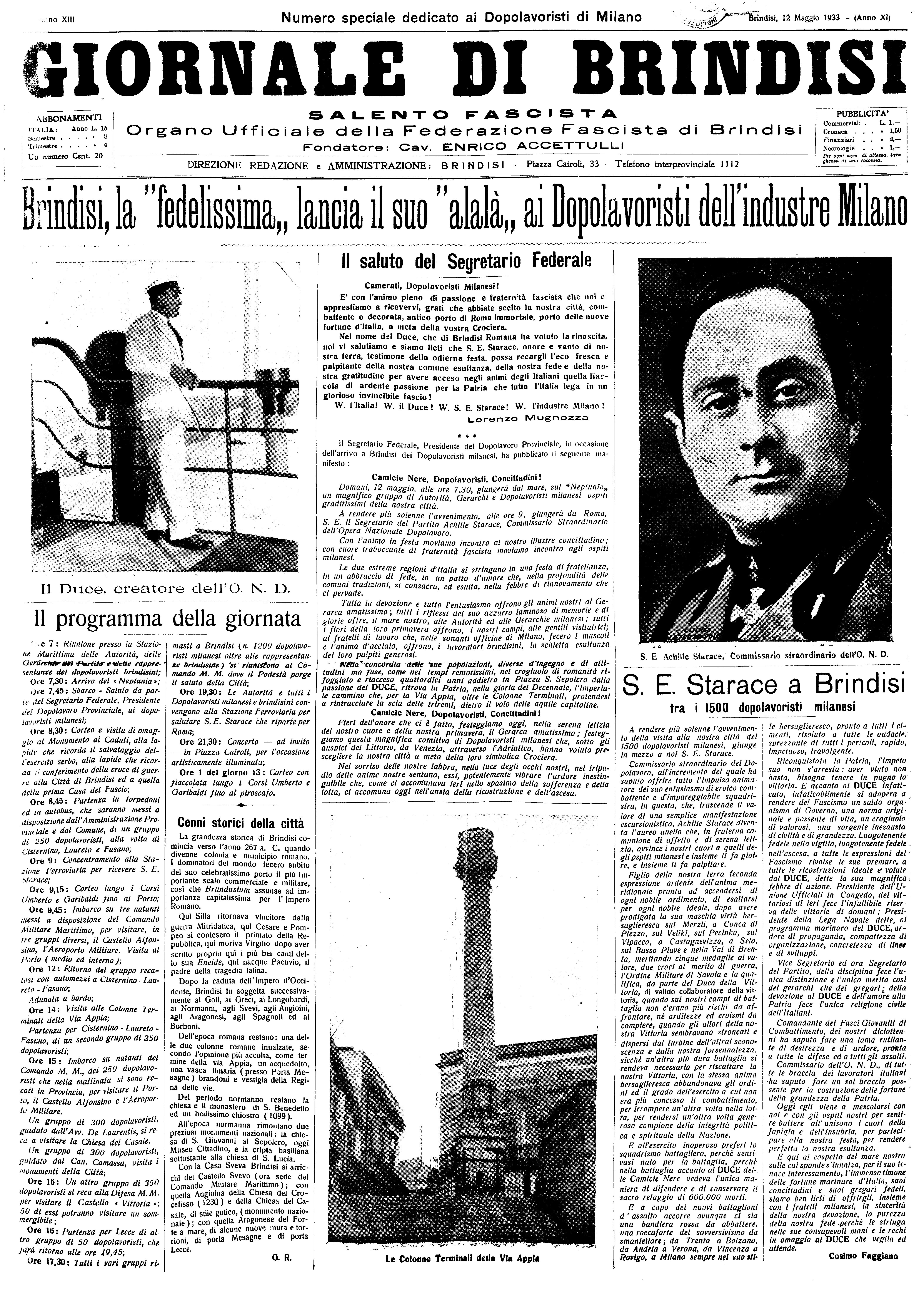 A. XI, Numero Speciale (12 Magg. 1933)
