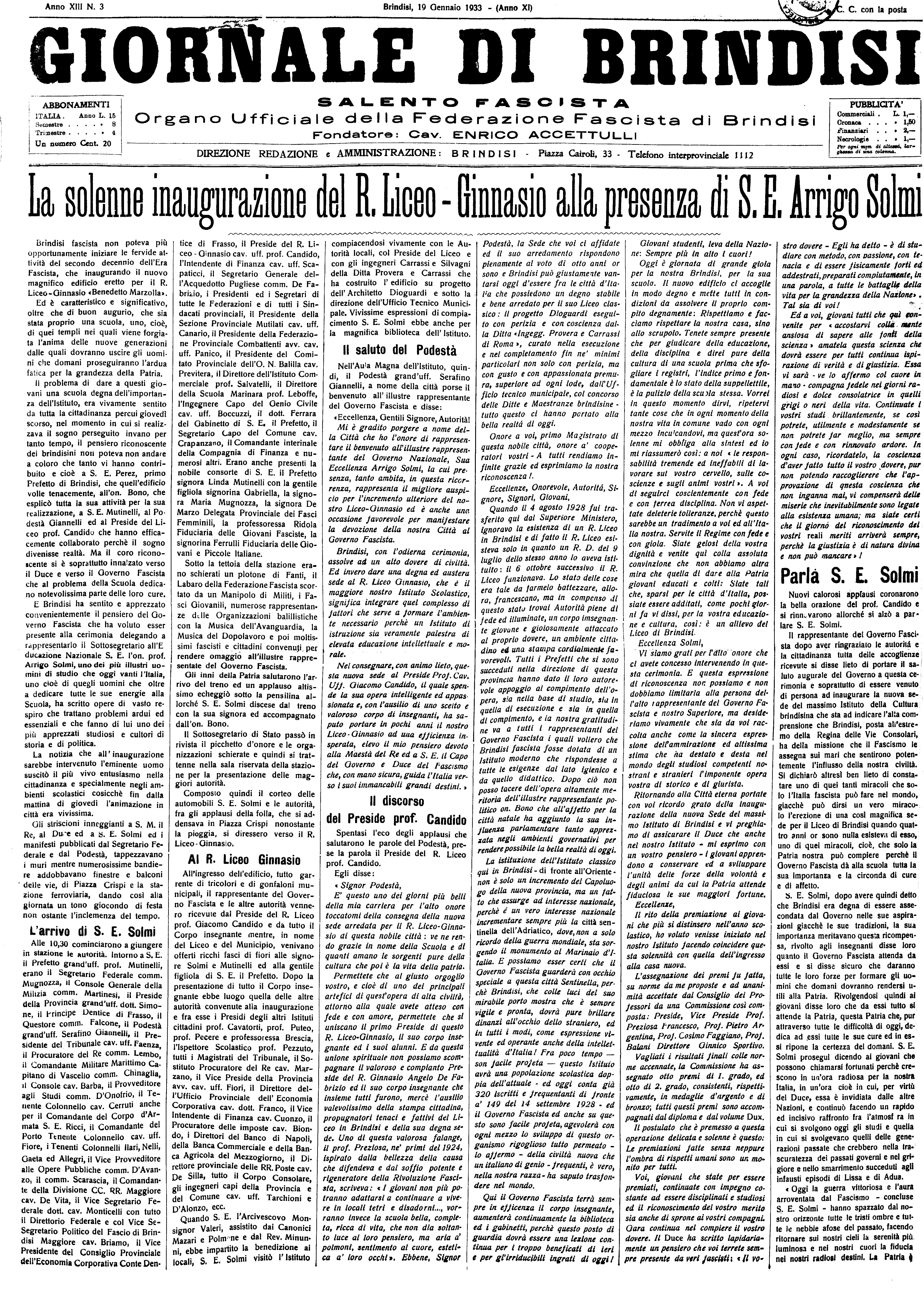 A. XI, n. 03 (19 Genn. 1933)