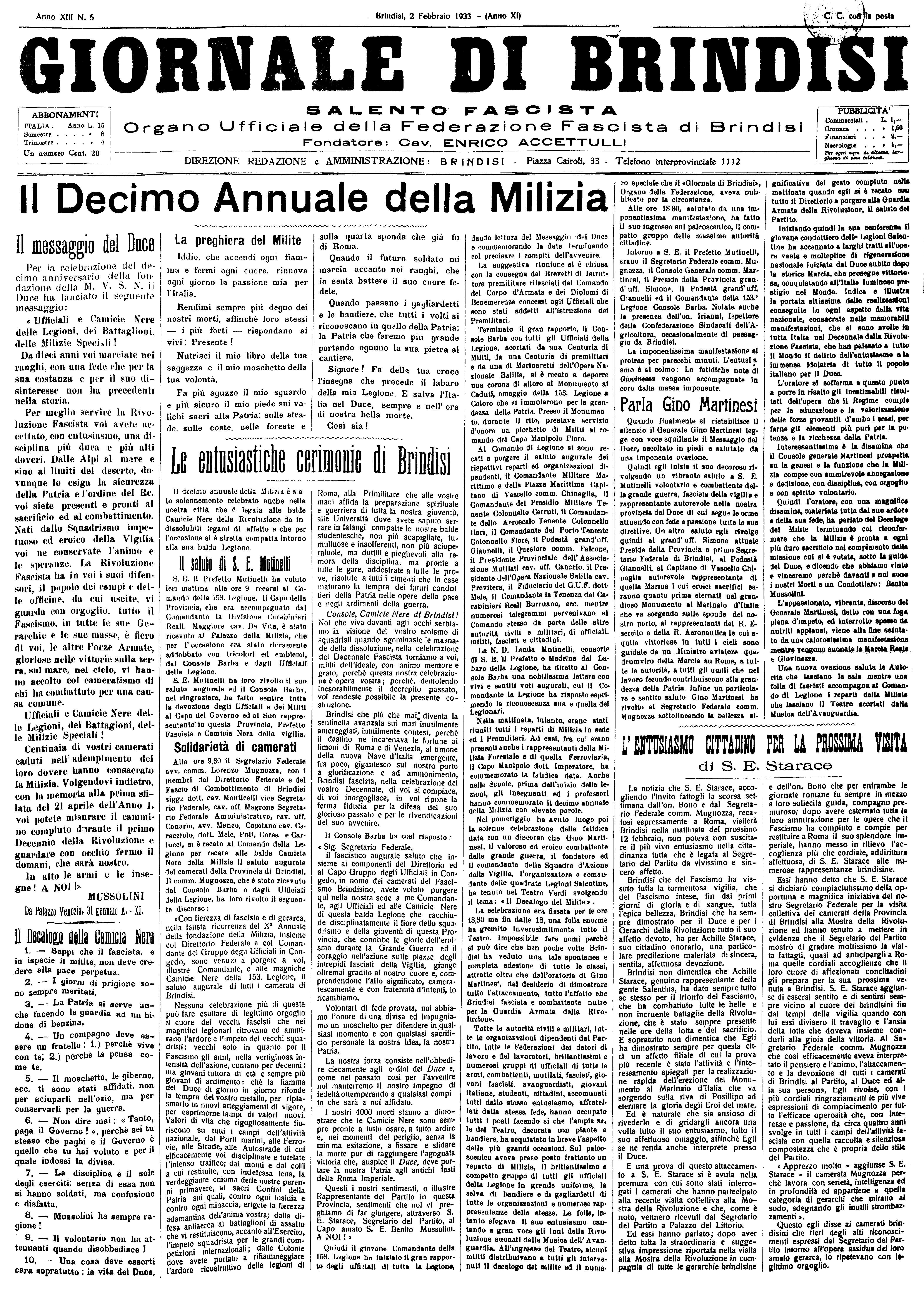 A. XI, n. 05 (02 Febb. 1933)