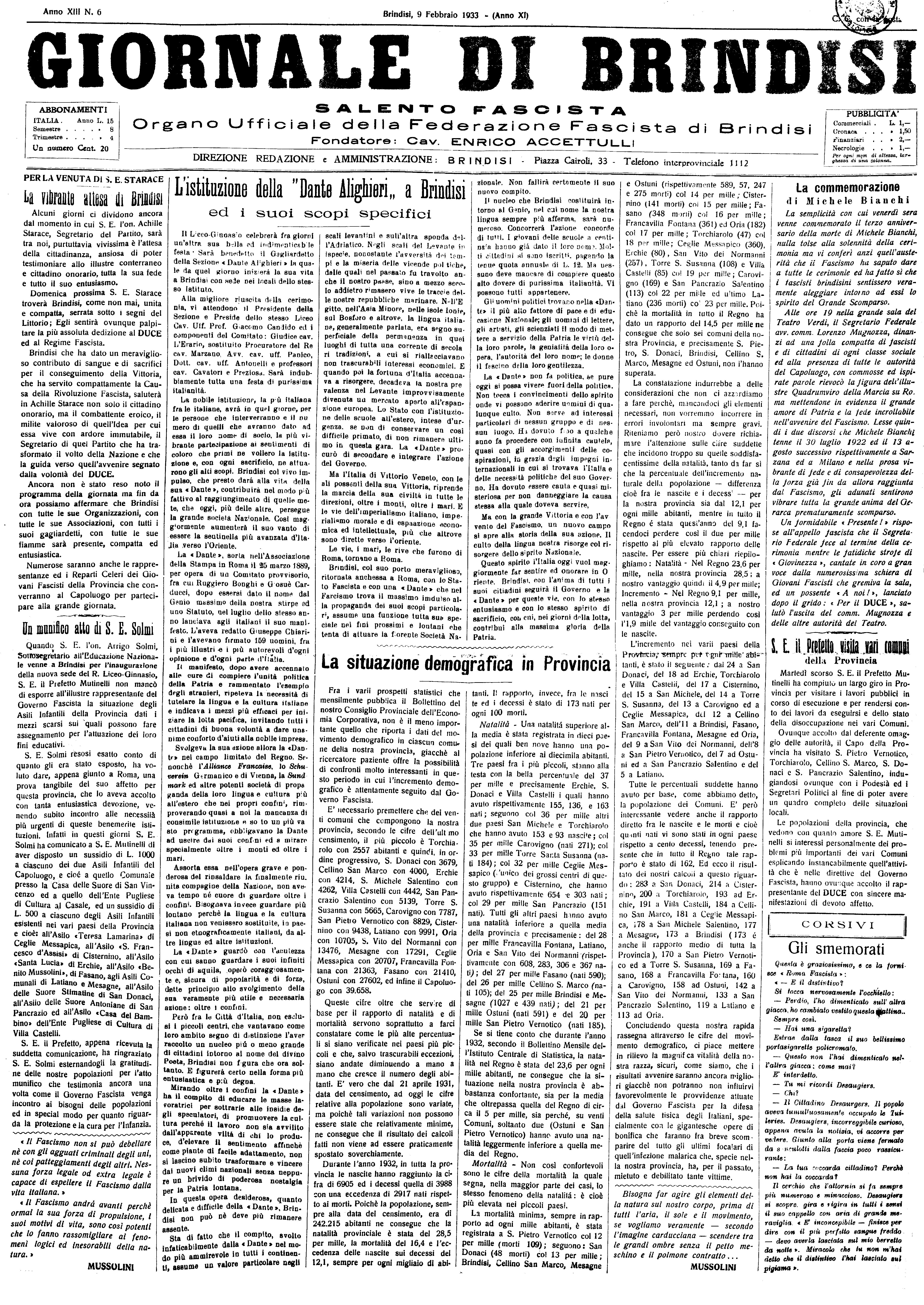 A. XI, n. 06 (09 Febb. 1933)