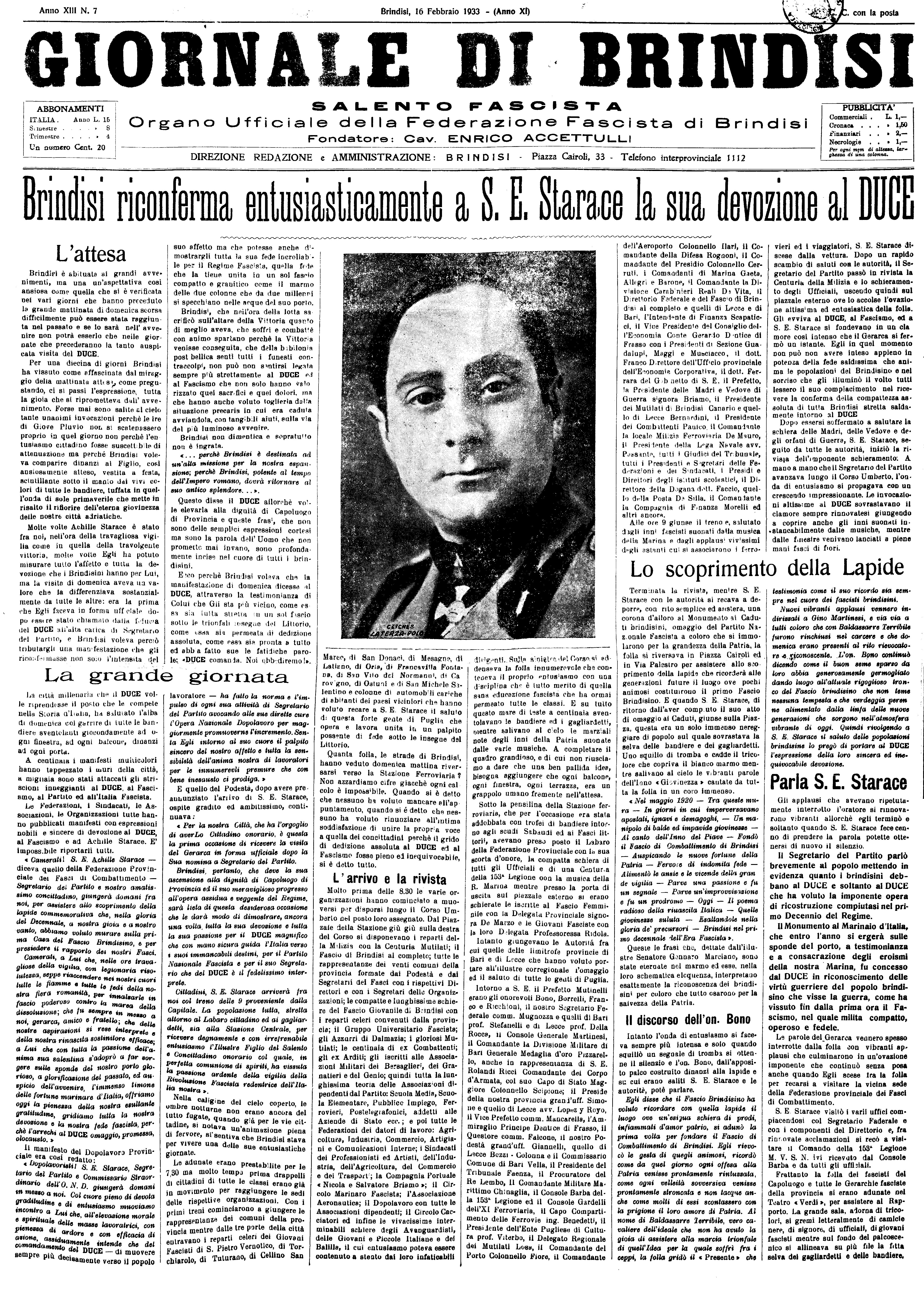 A. XI, n. 07 (16 Febb. 1933)