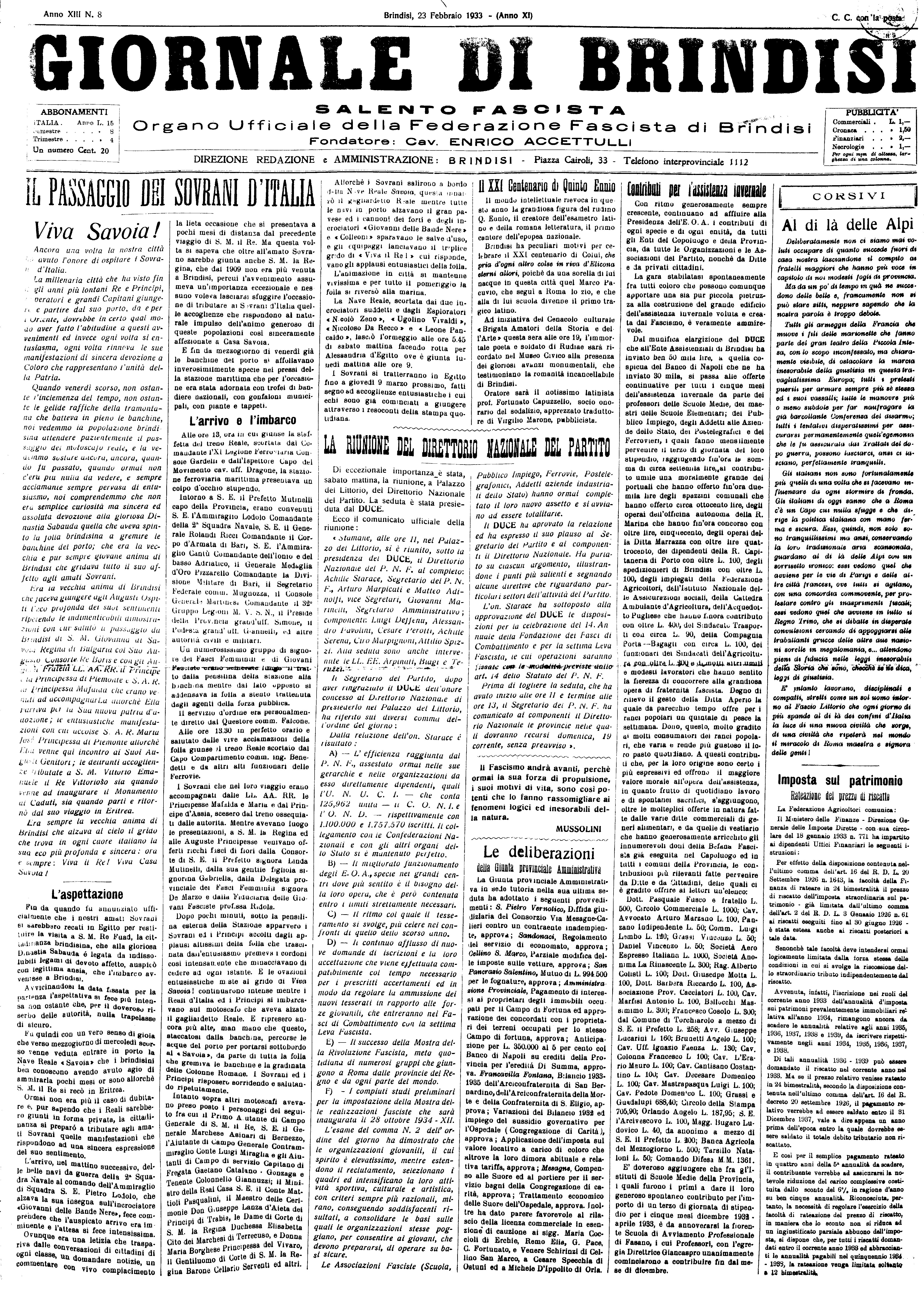 A. XI, n. 08 (23 Febb. 1933)