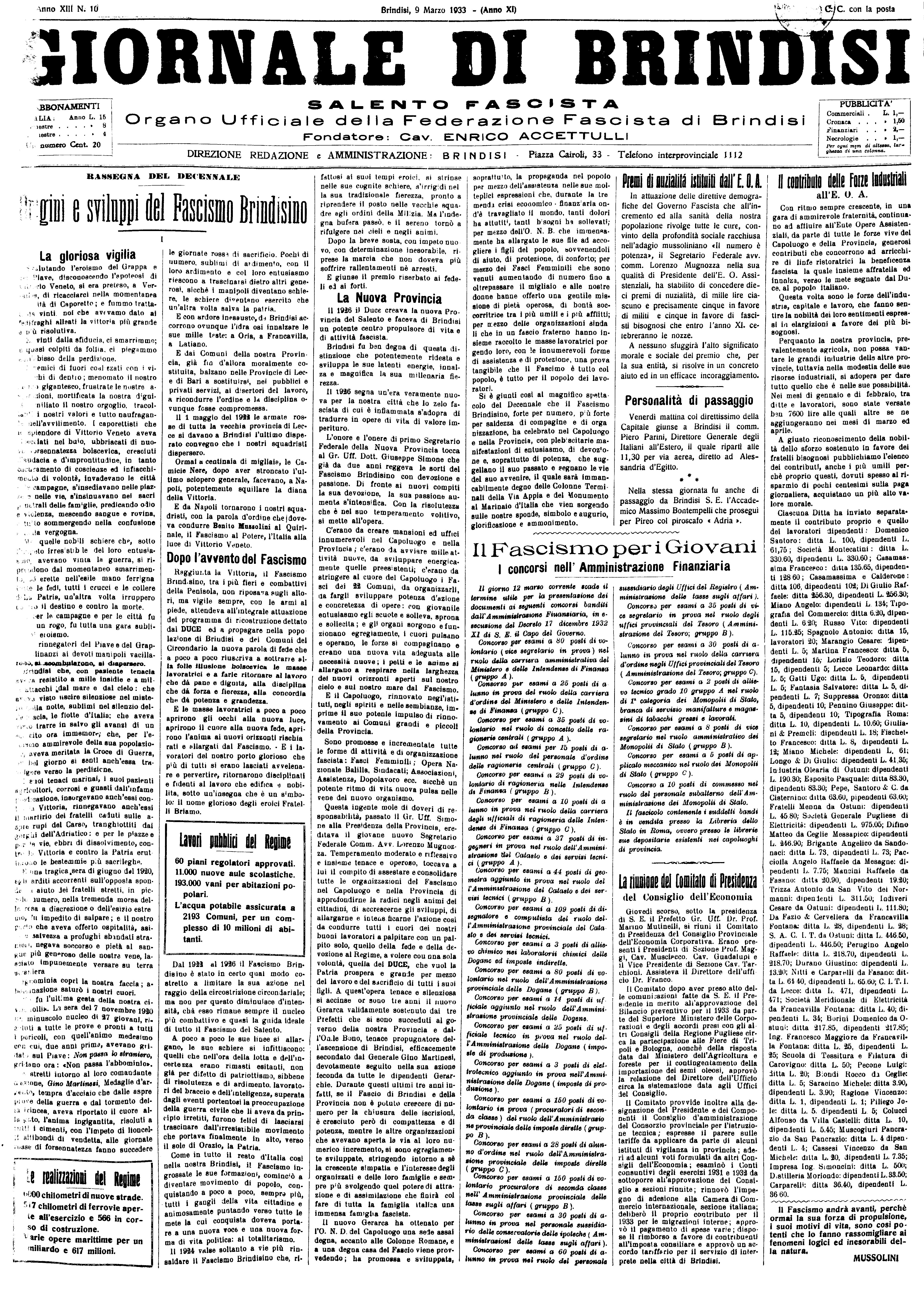 A. XI, n. 10 (09 Mar. 1933)