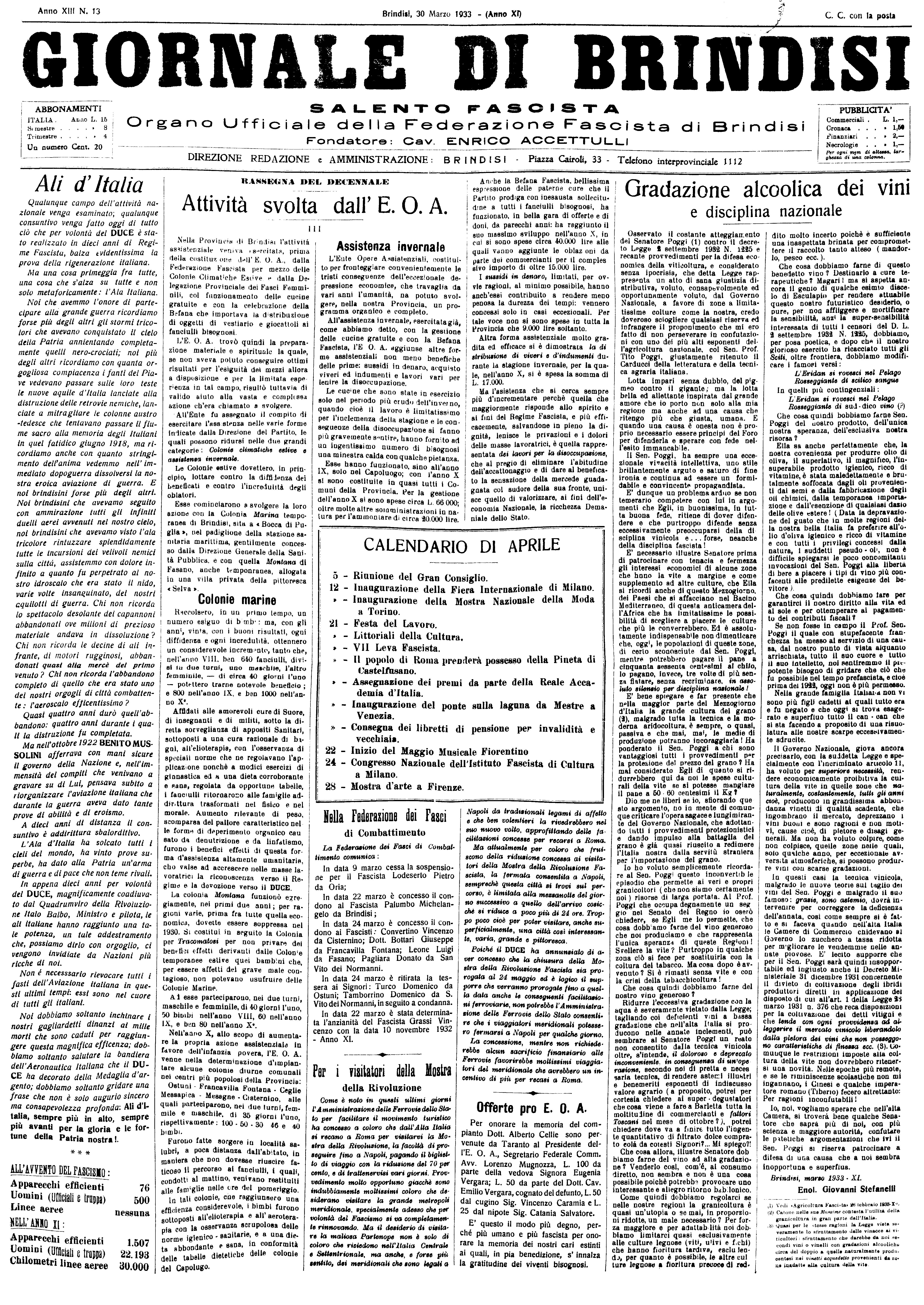 A. XI, n. 13 (30 Mar. 1933)
