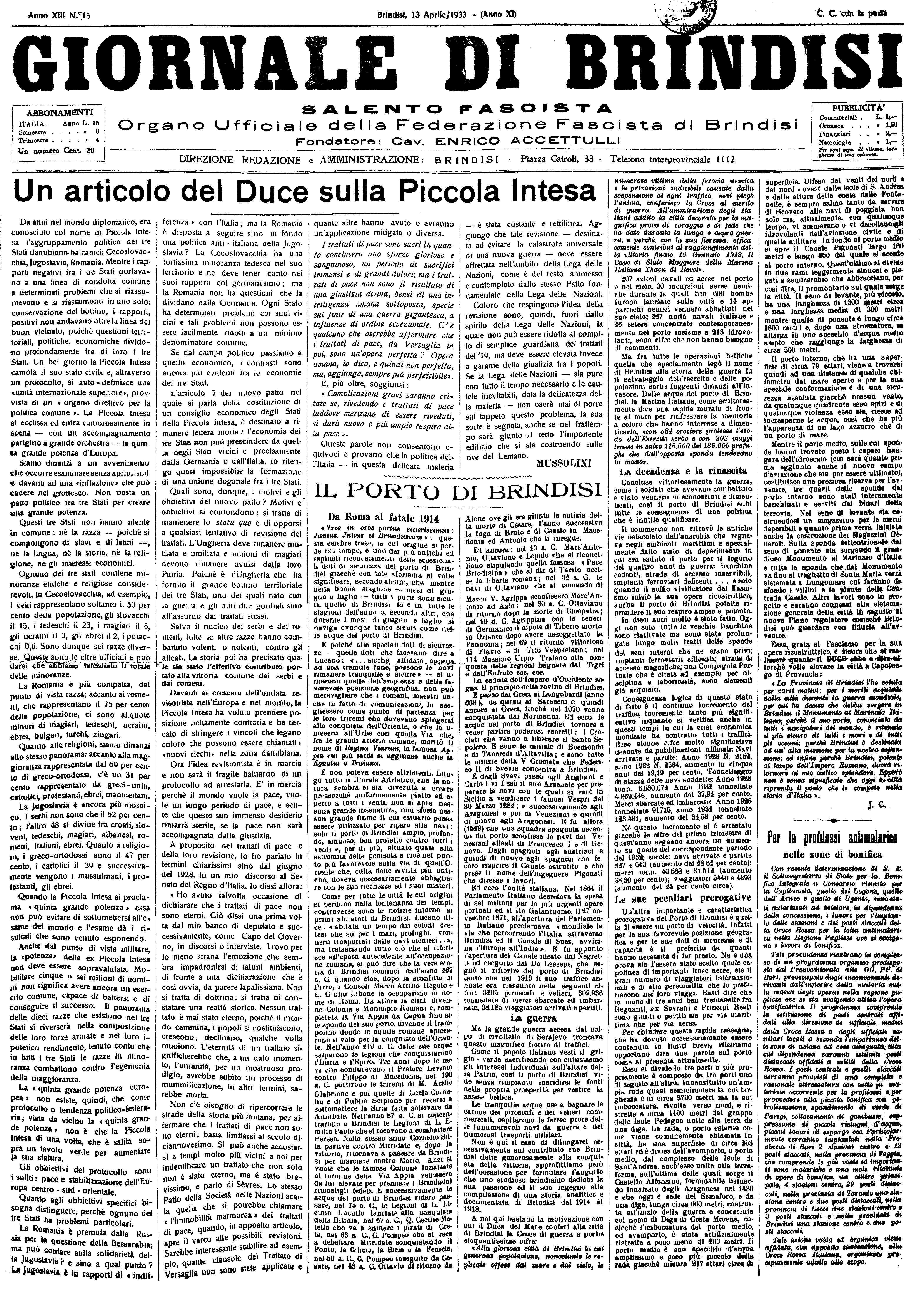 A. XI, n. 15 (13 Apr. 1933)