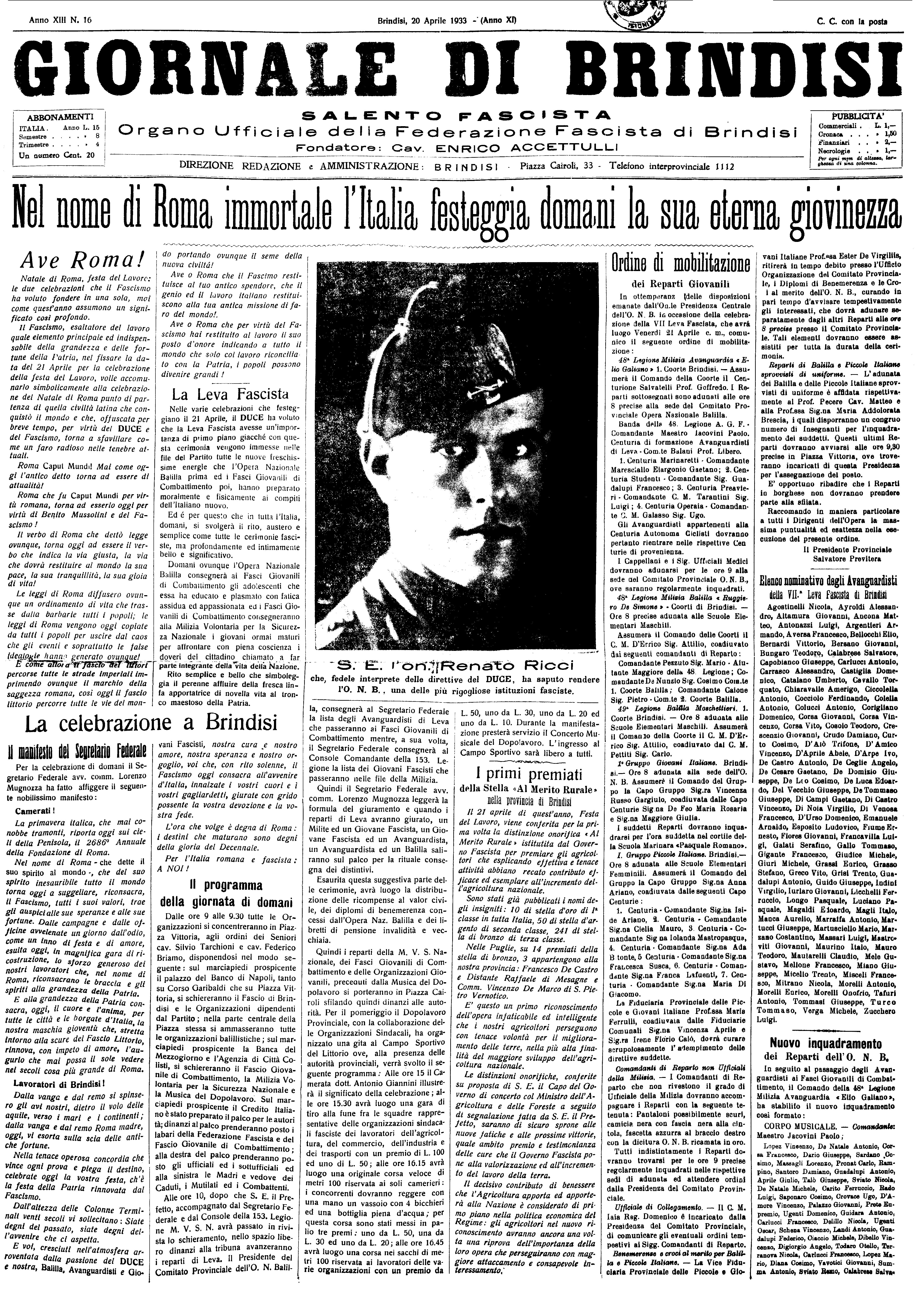 A. XI, n. 16 (20 Apr. 1933)