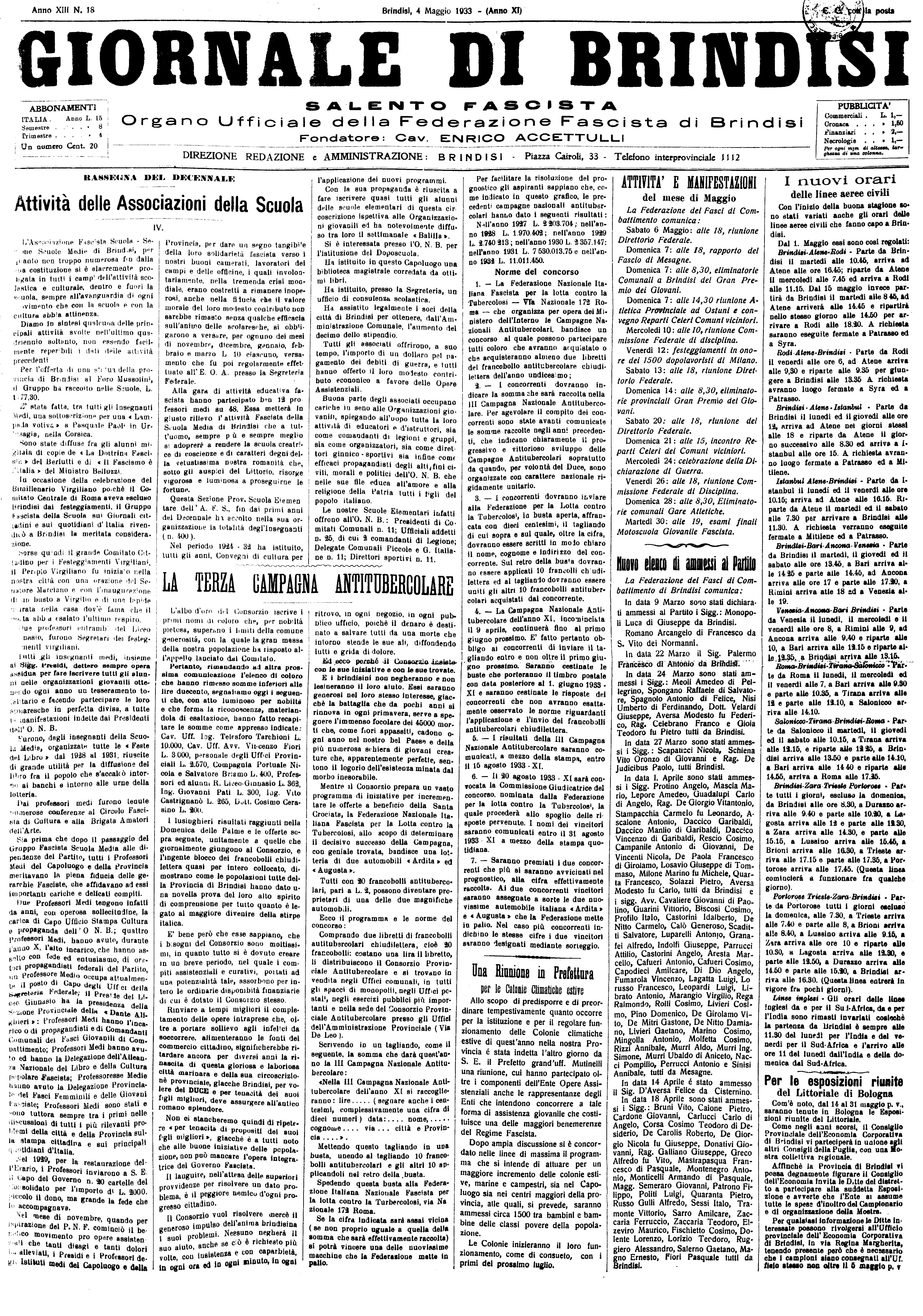 A. XI, n. 18 (04 Magg. 1933)