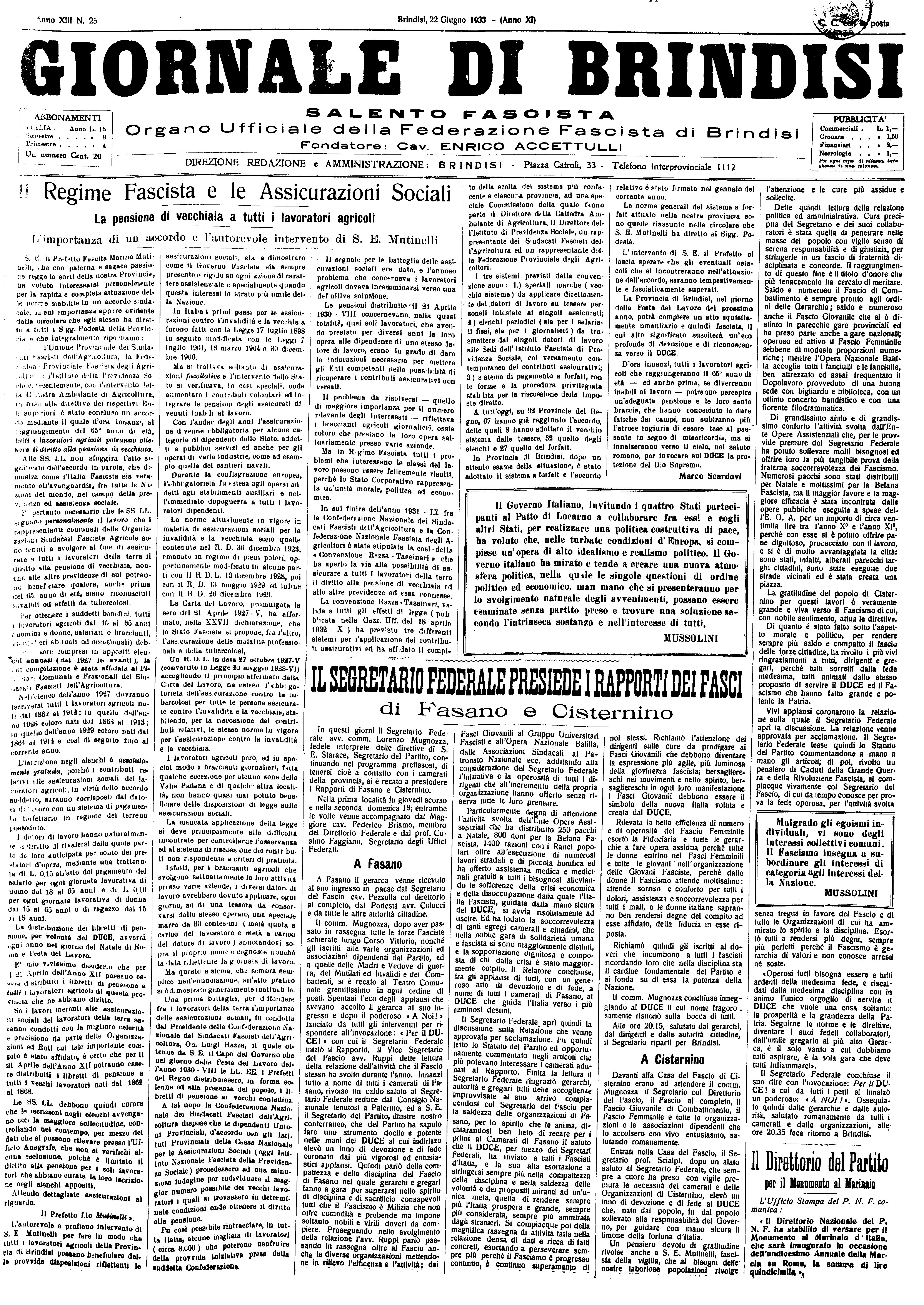A. XI, n. 25 (22 Giu. 1933)