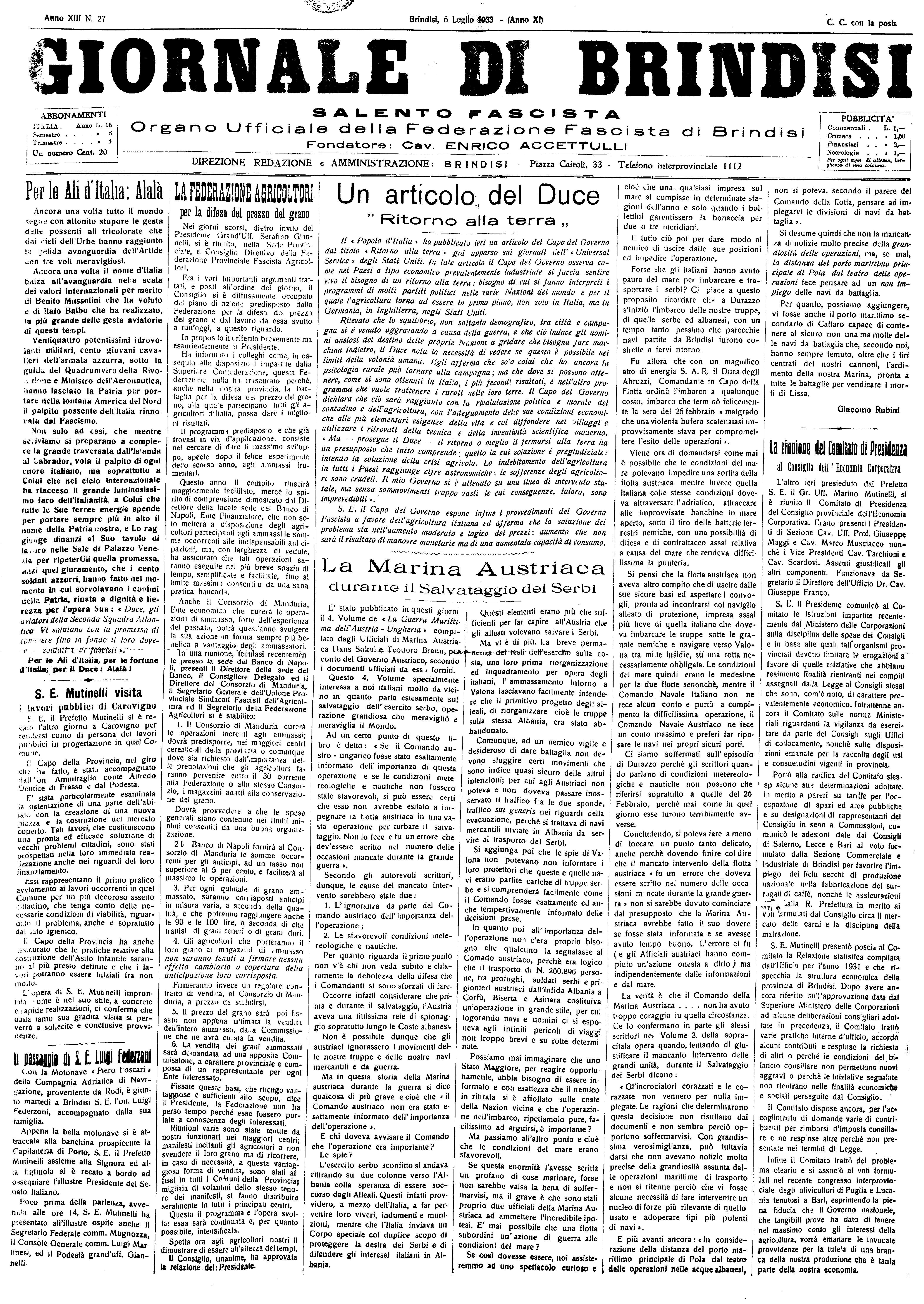 A. XI, n. 27 (06 Lug. 1933)