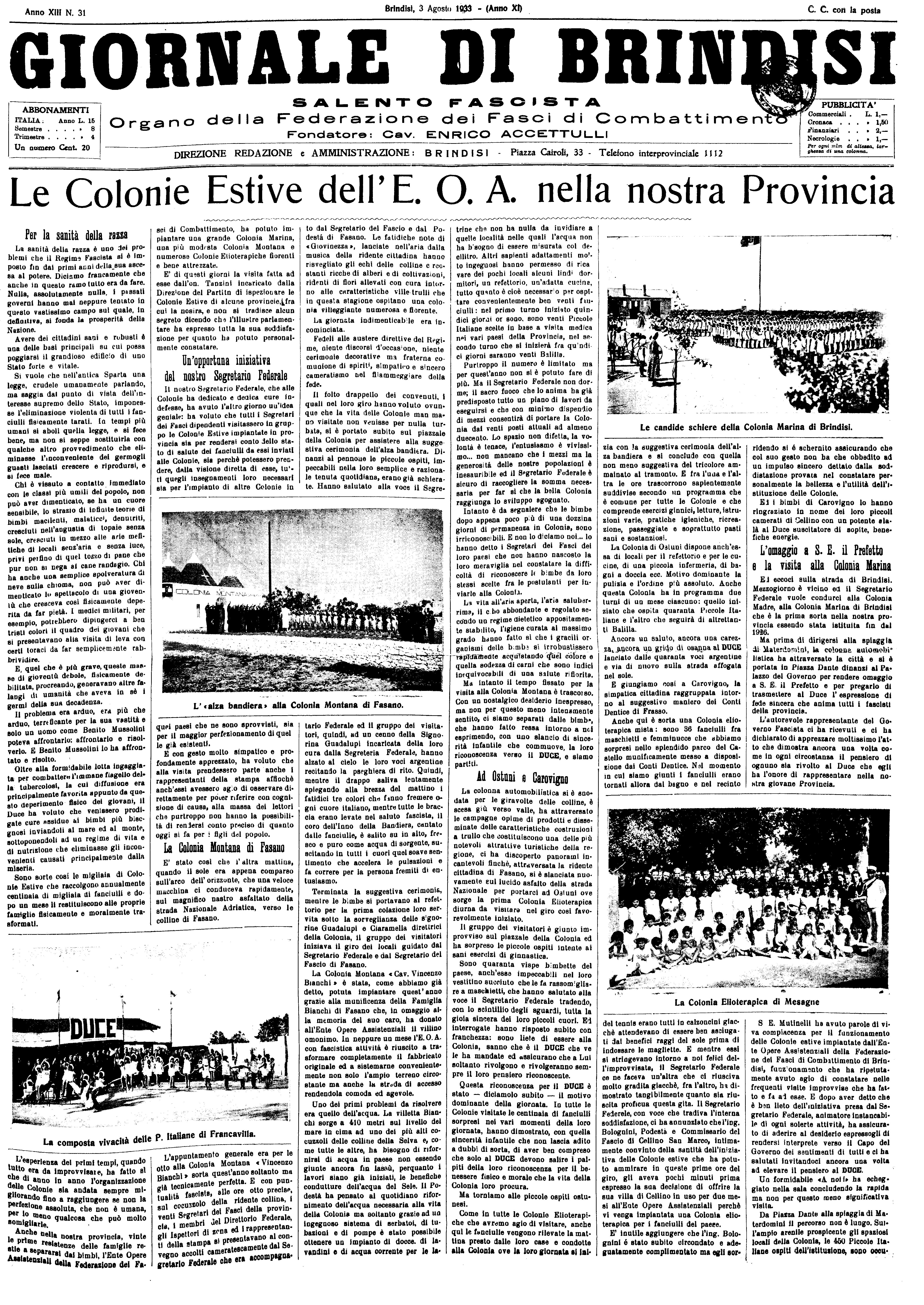 A. XI, n. 31 (03 Ago. 1933)