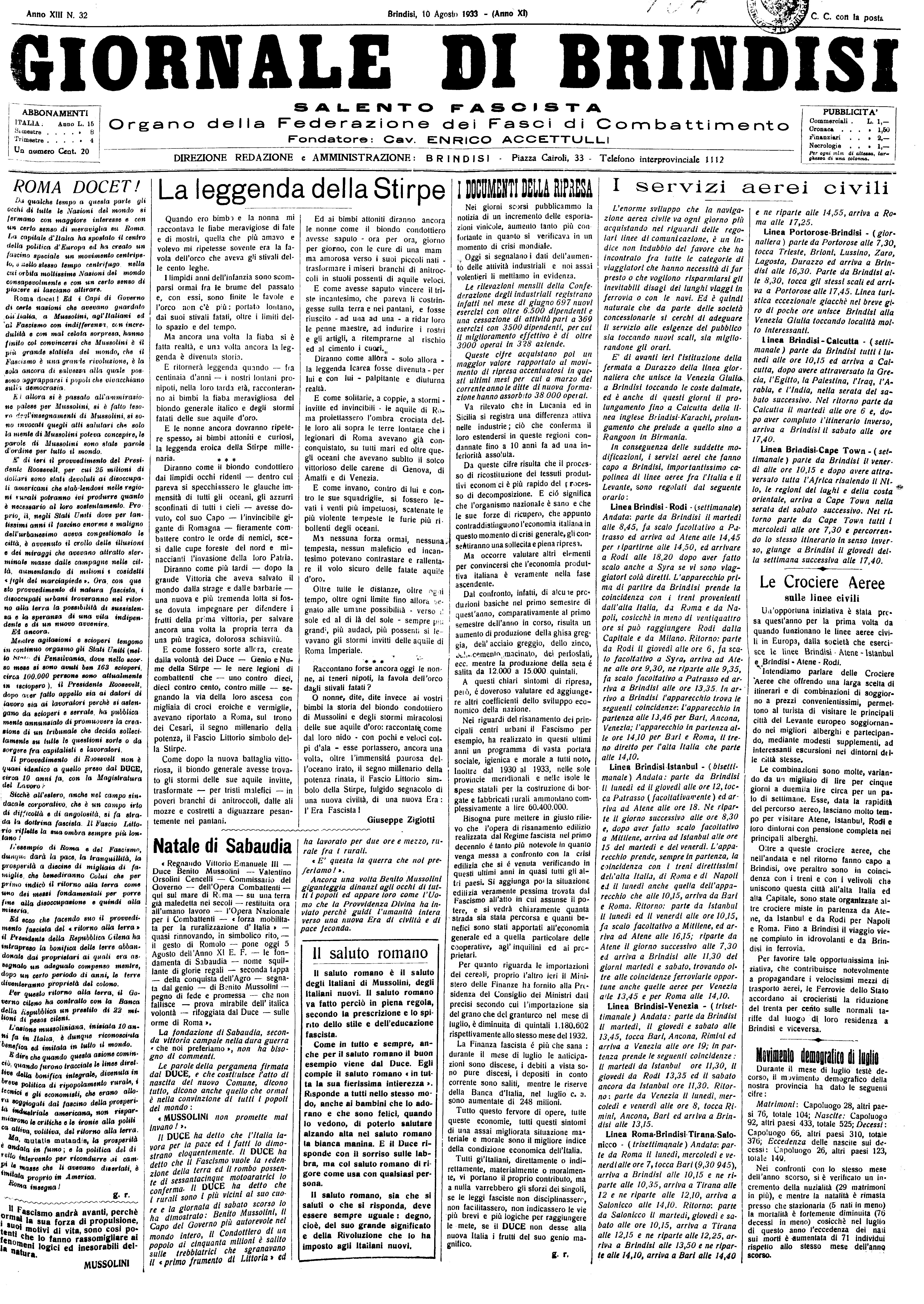 A. XI, n. 32 (10 Ago. 1933)