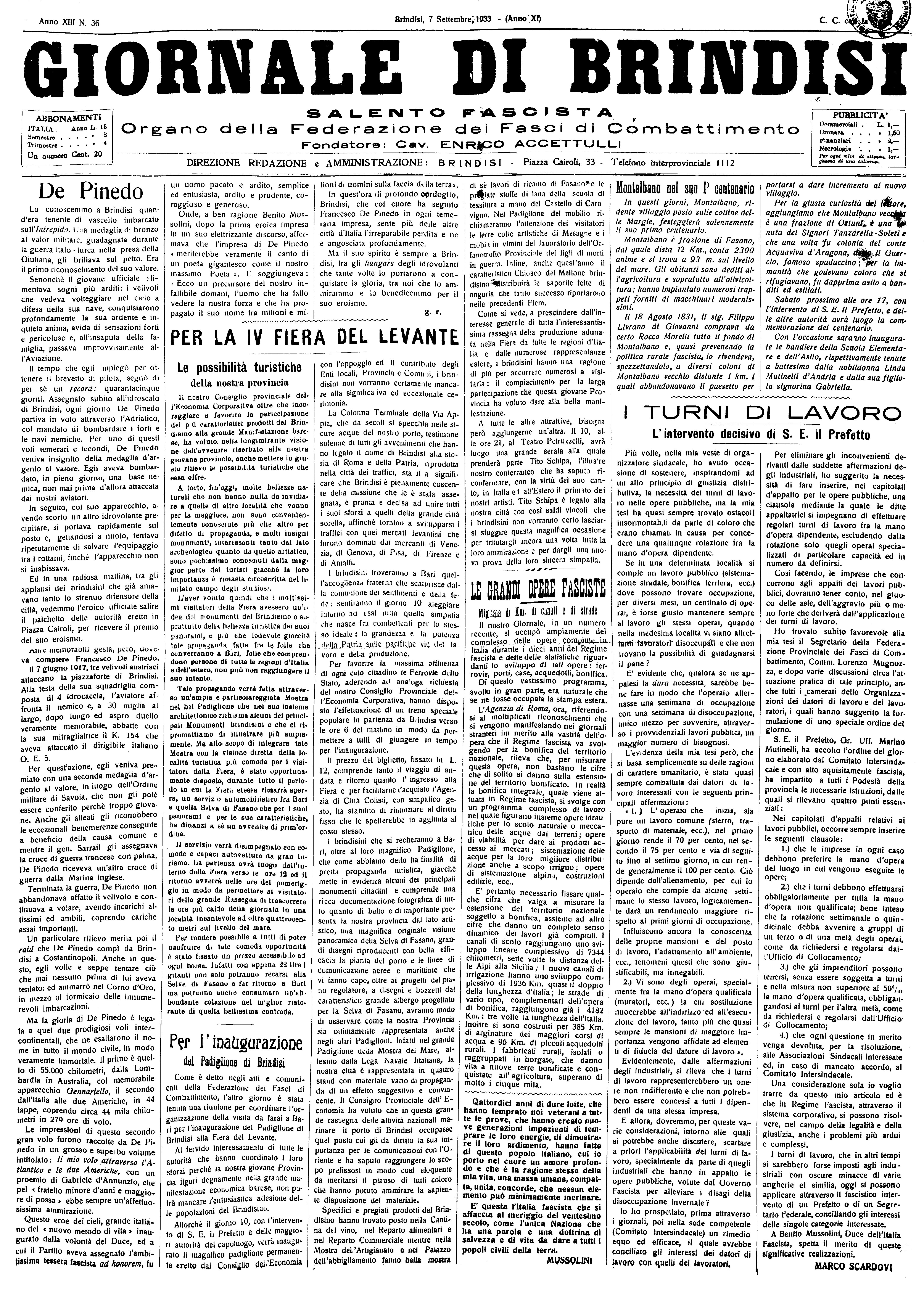 A. XI, n. 36 (07 Sett. 1933)