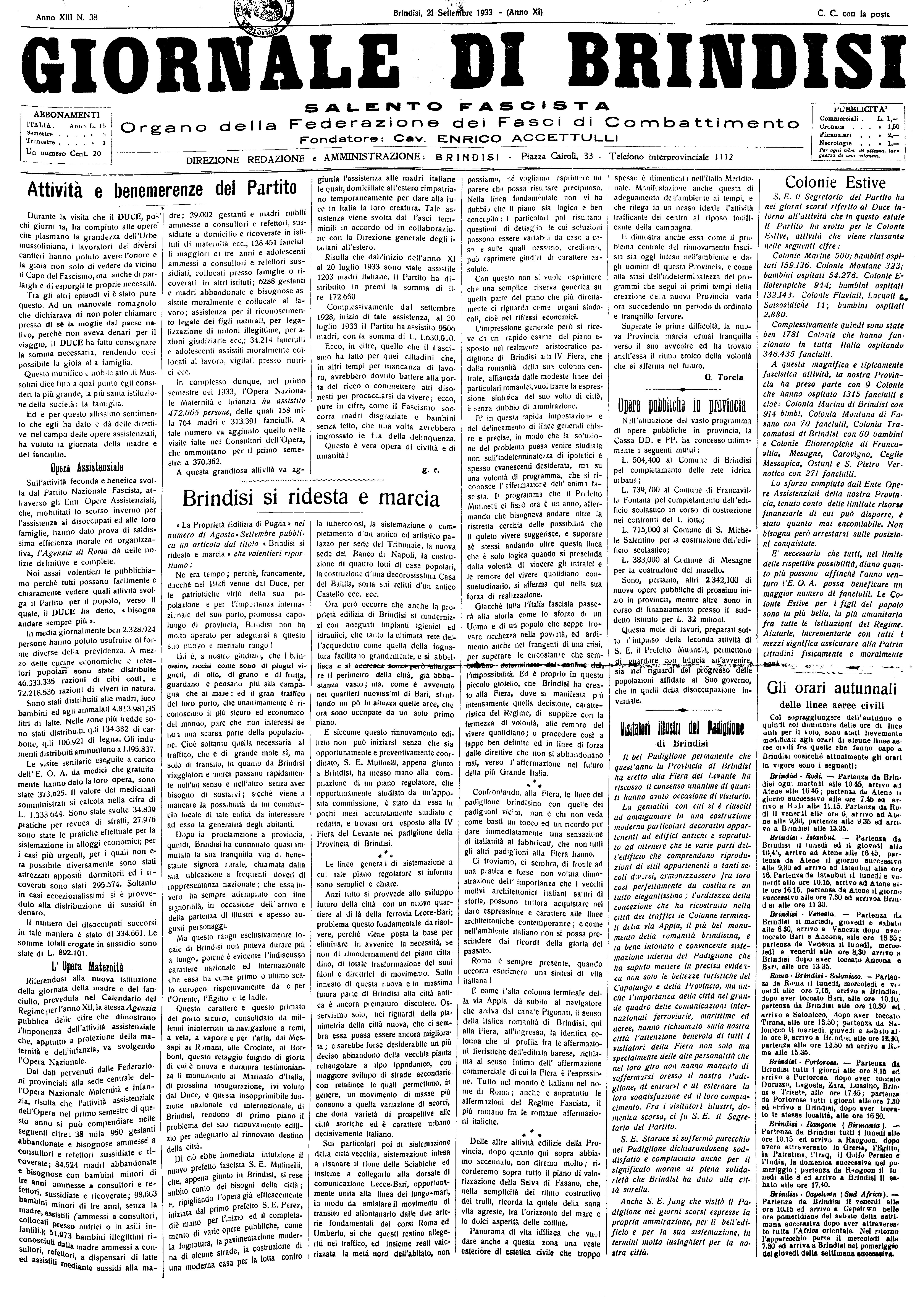 A. XI, n. 38 (21 Sett. 1933)
