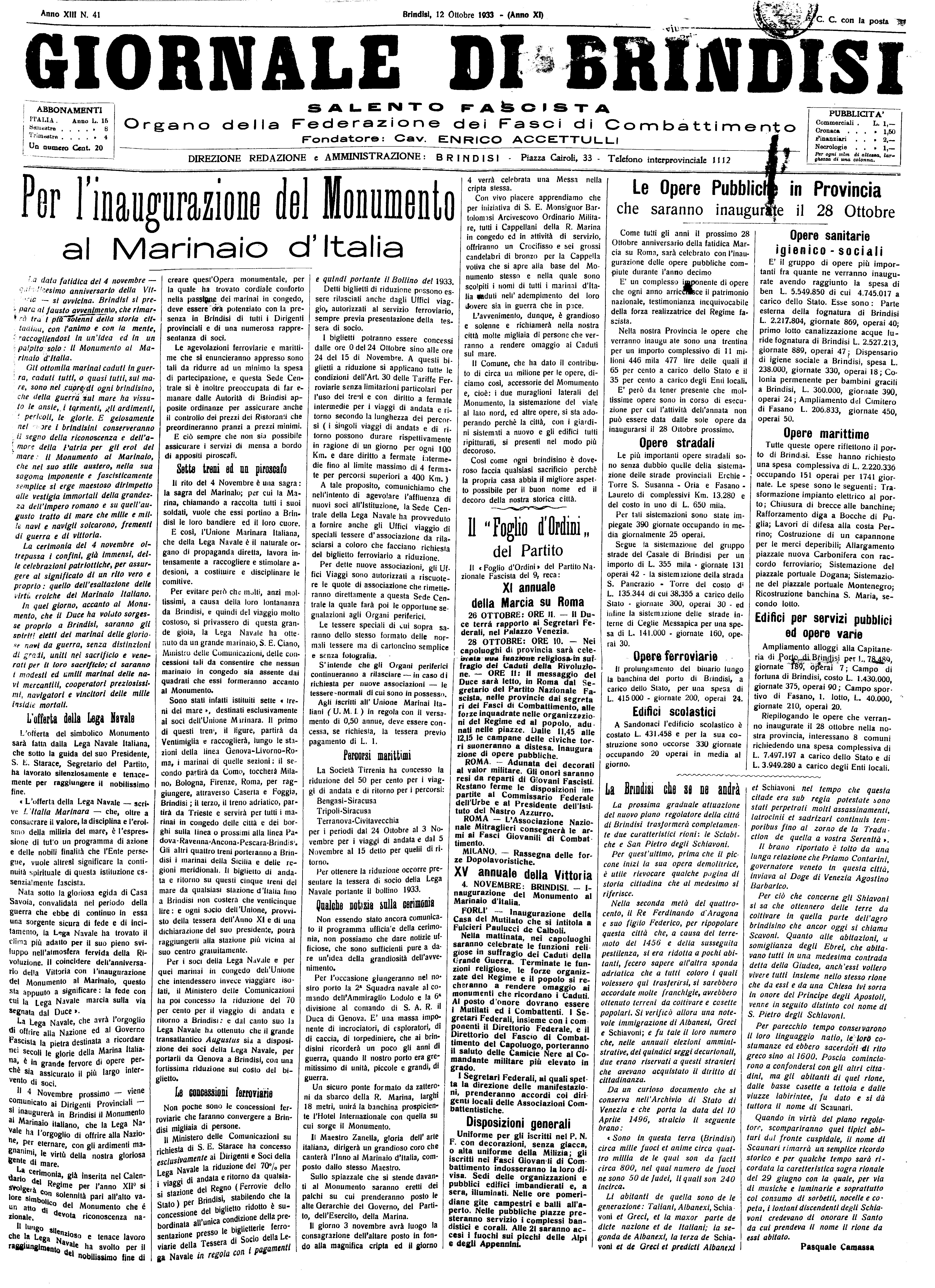 A. XI, n. 41 (12 Ott. 1933)