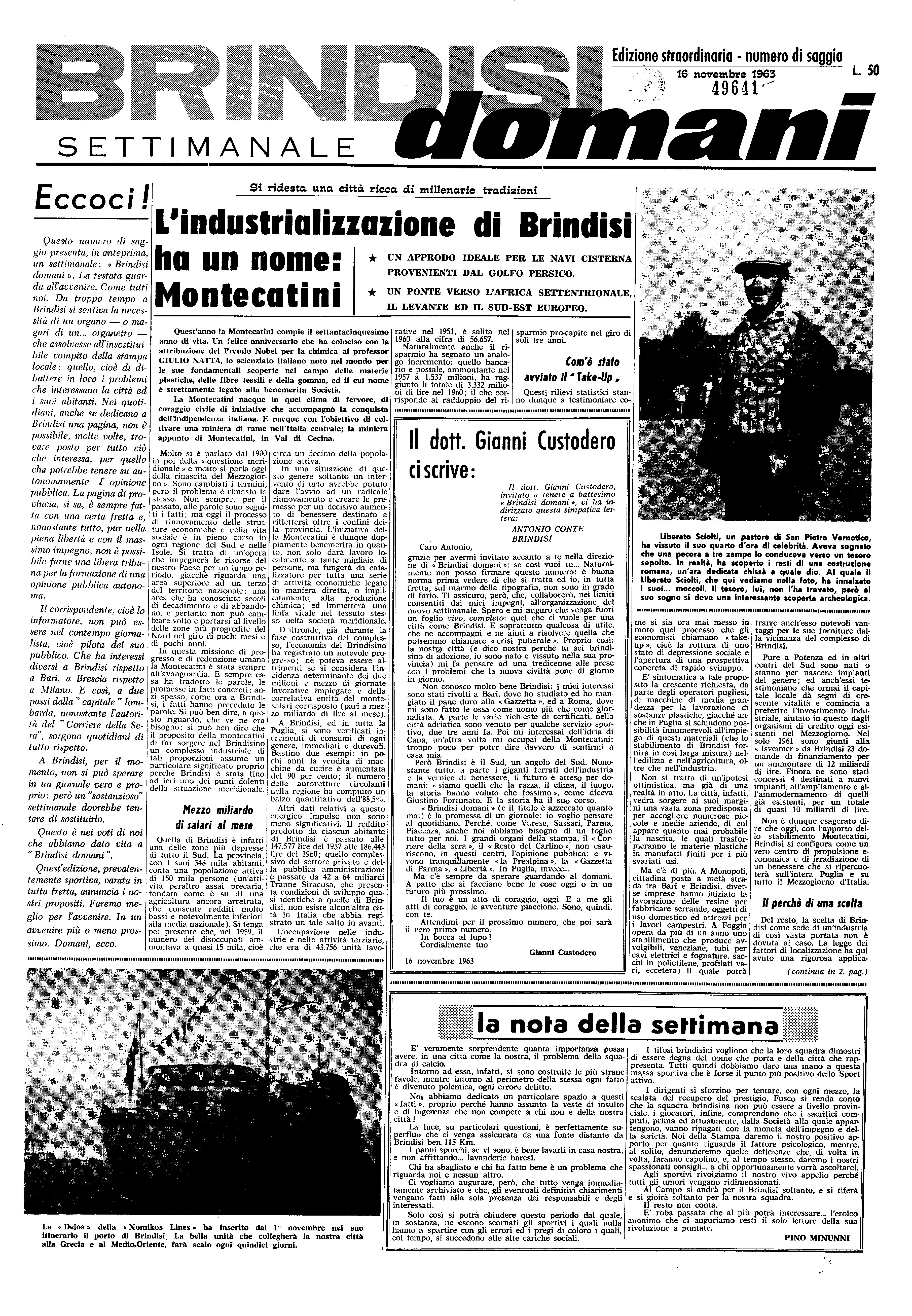 Brindisi domani.1, n. 01 (16 Nov. 1963)