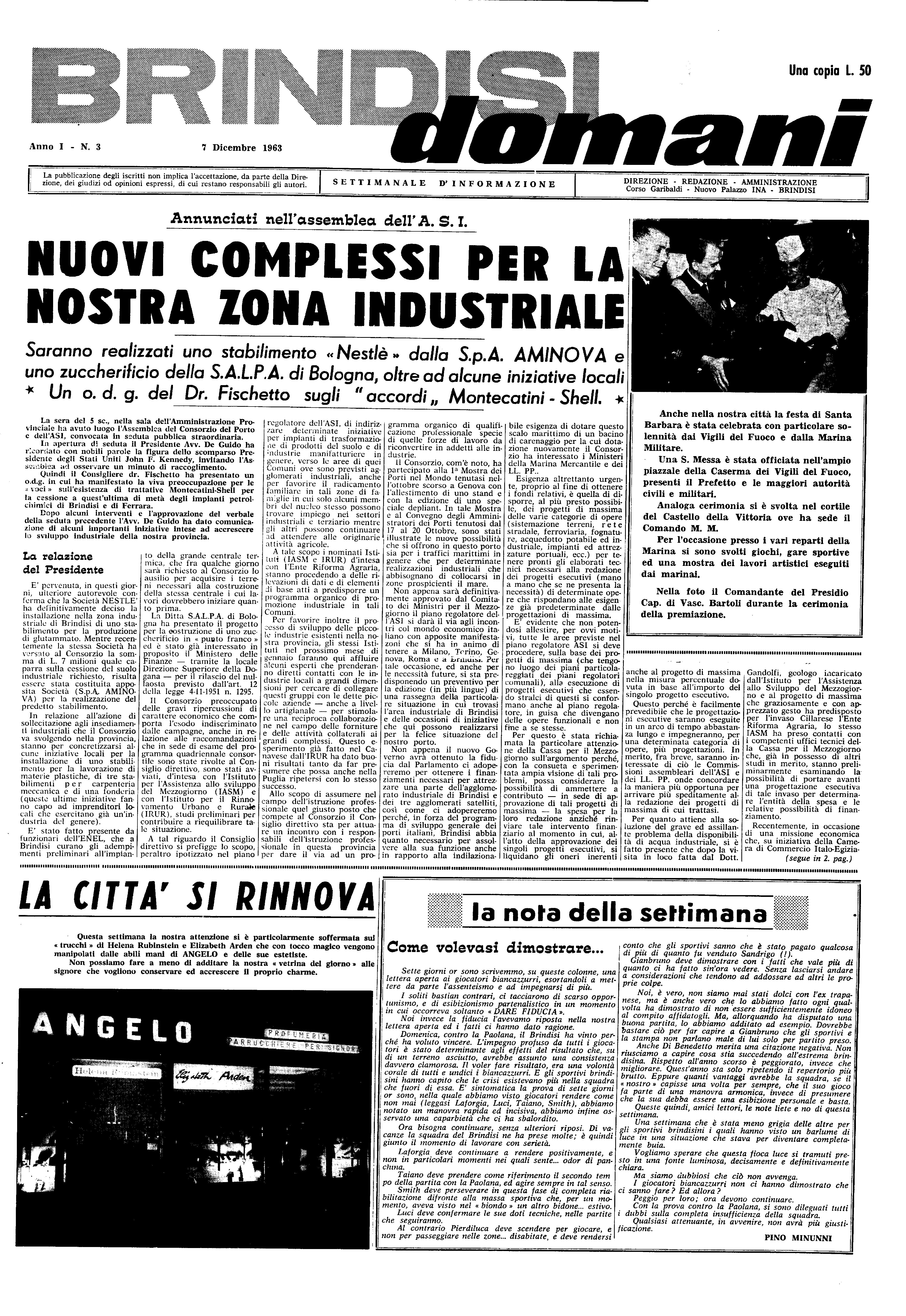 Brindisi domani.1, n. 03 (07 Dic. 1963)