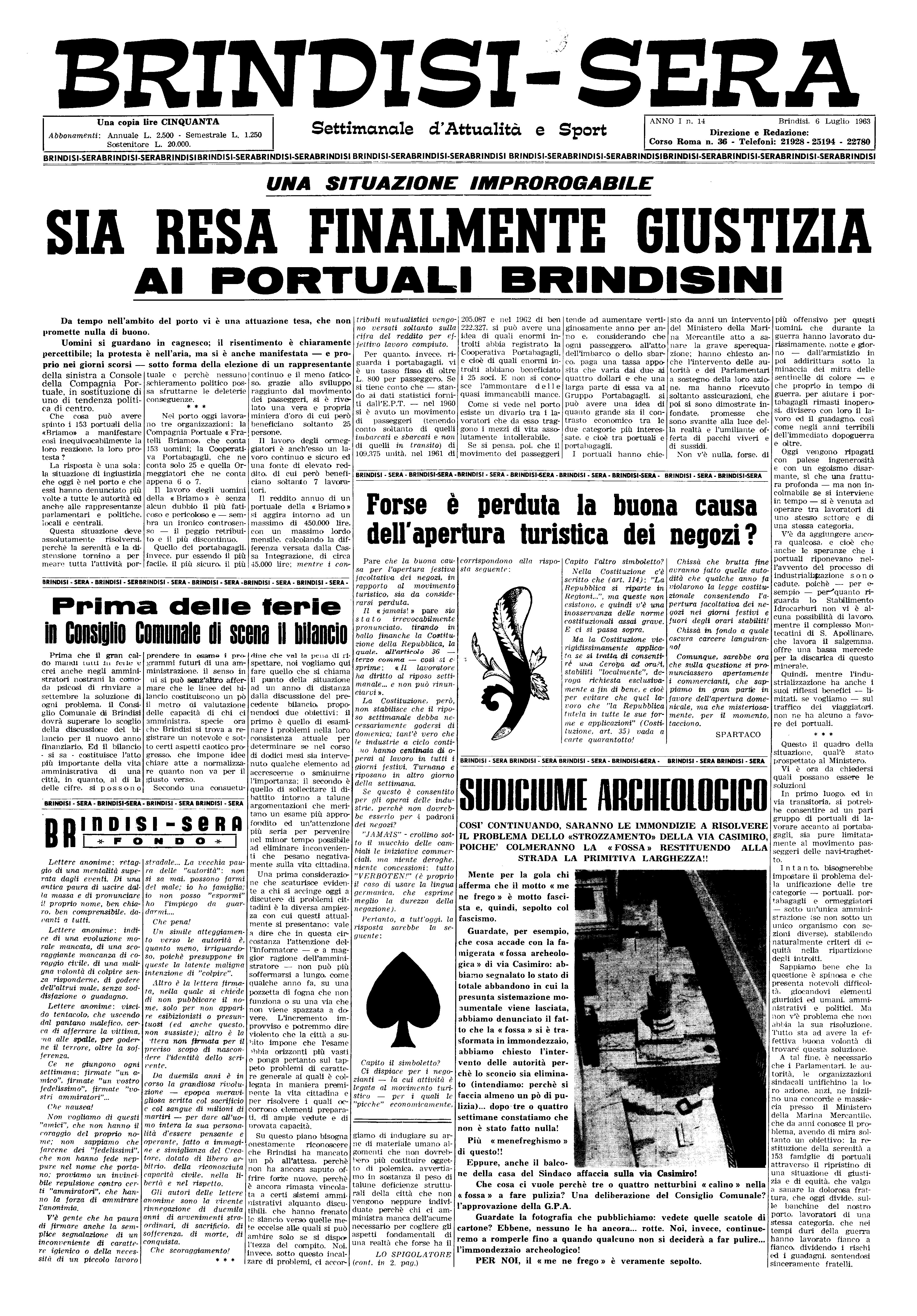 Brindisi sera n. 14 (06 Lug. 1963)