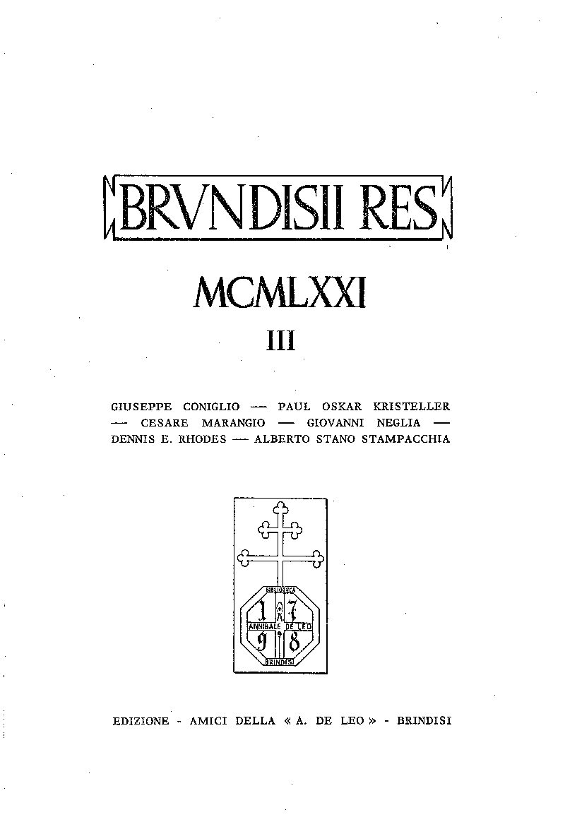 3) BRVNDISII RES III MCMLXXI (1971)